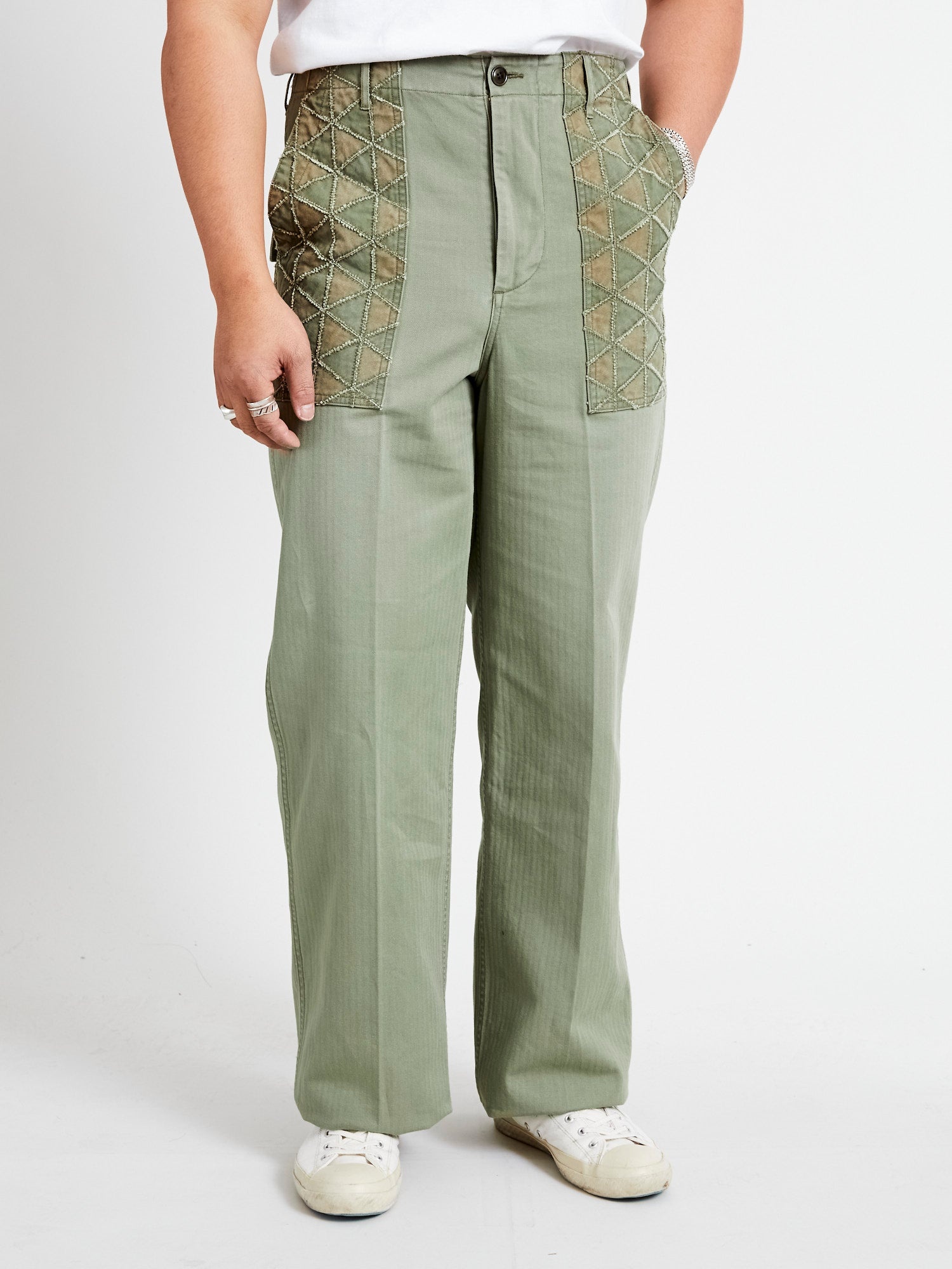 MSP-1014 Tsugihagi Baker Pants in Army Green - 2