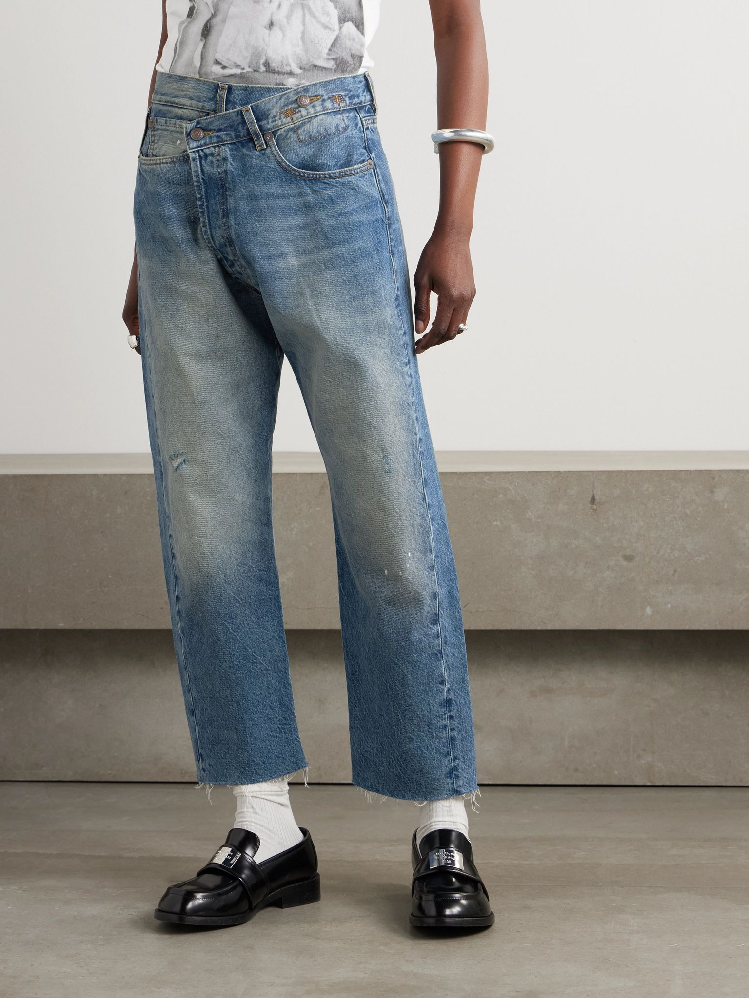 Crossover asymmetric distressed high-rise wide-leg jeans Mid denim - 3