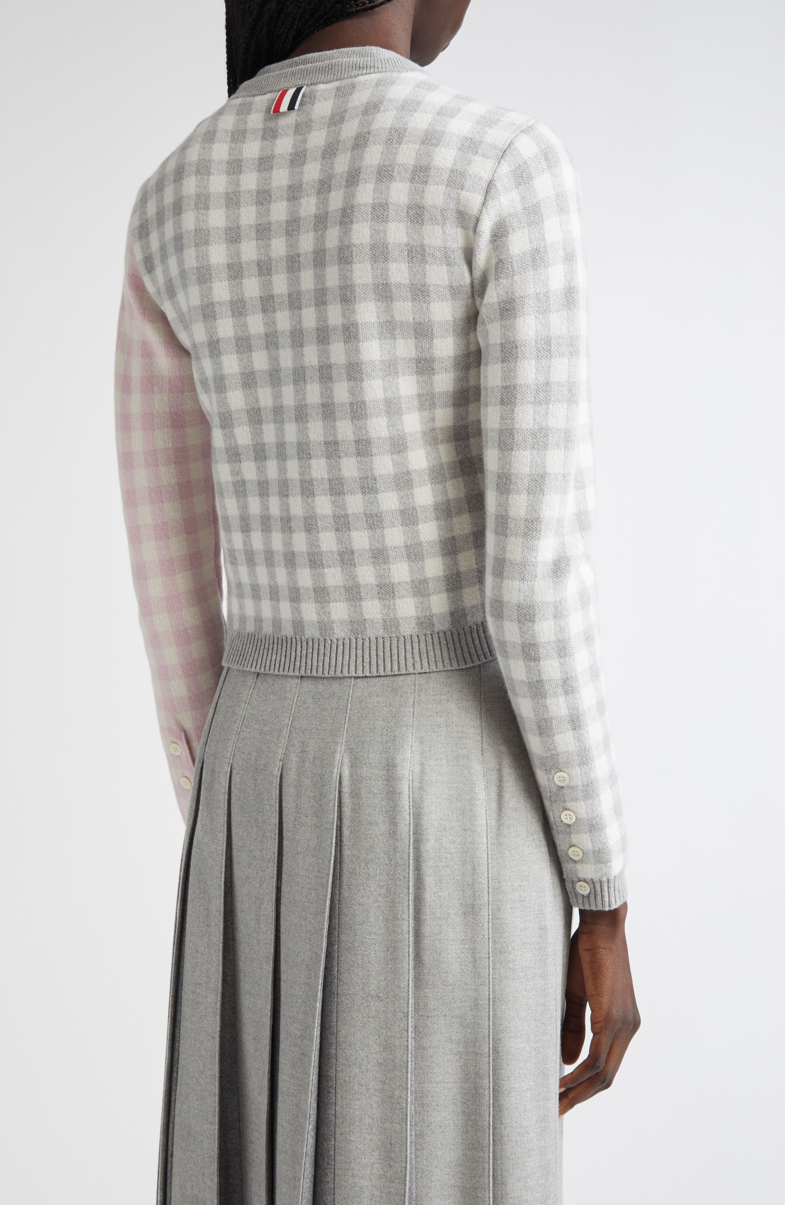 Thom Browne Fun-Mix Gingham Check Bird's Eye Wool Blend Cardigan in Seasonal Combo at Nordstrom - 3