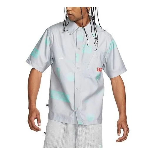 Nike Alphabet Printing single breasted lapel Short Sleeve Shirt Gray DO4024-097 - 1
