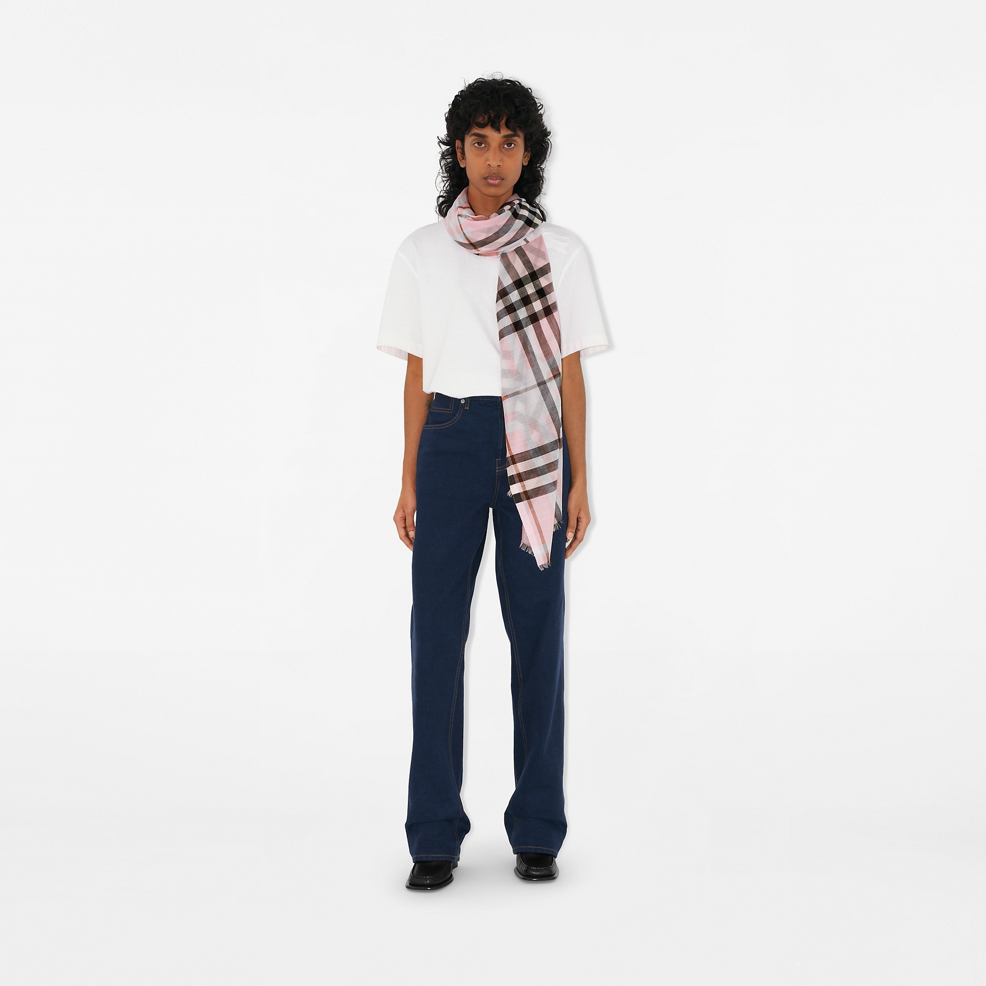 Check Wool Silk Scarf - 2