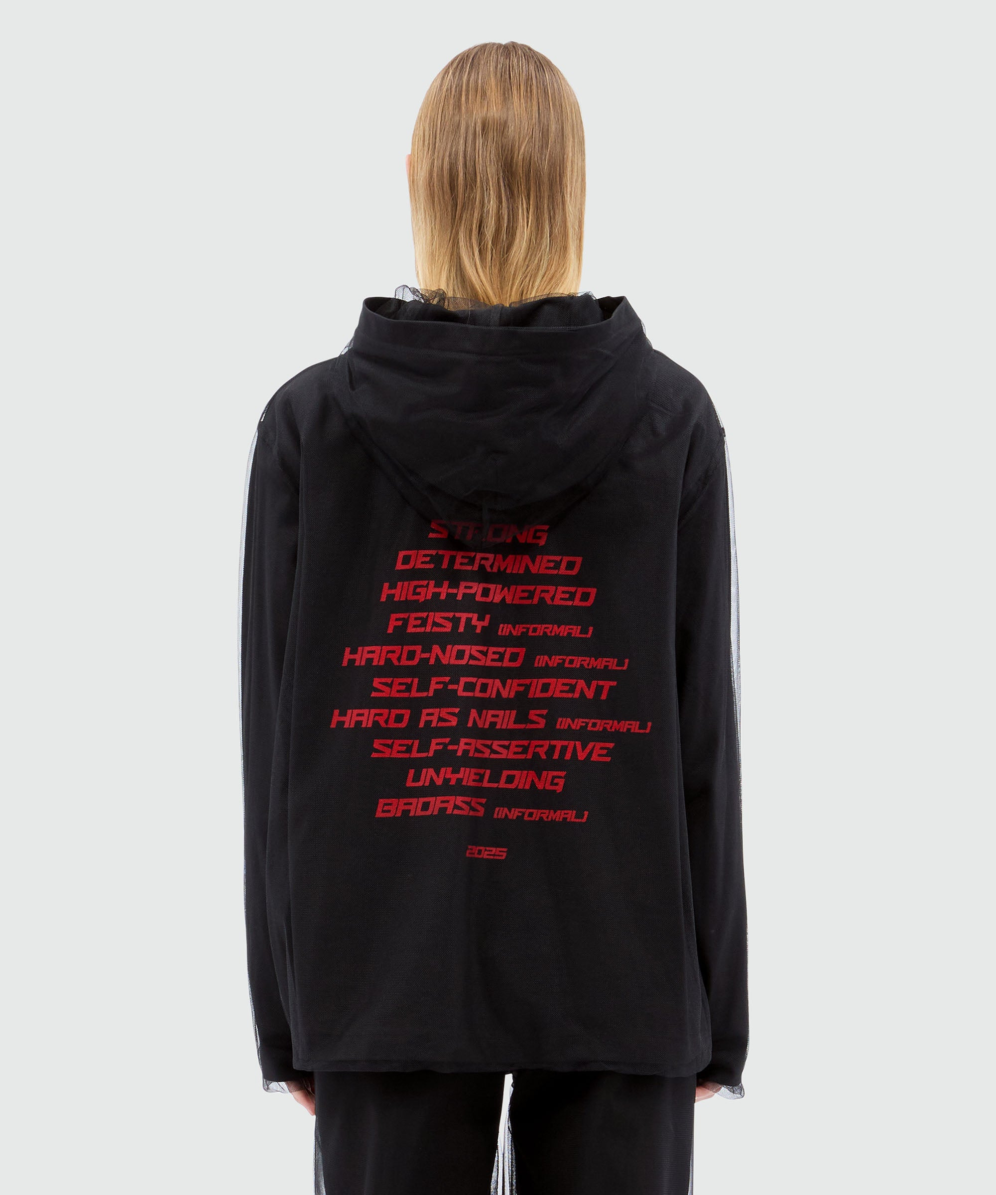 Black tulle mix hoodie with "TOUGH" print - 3
