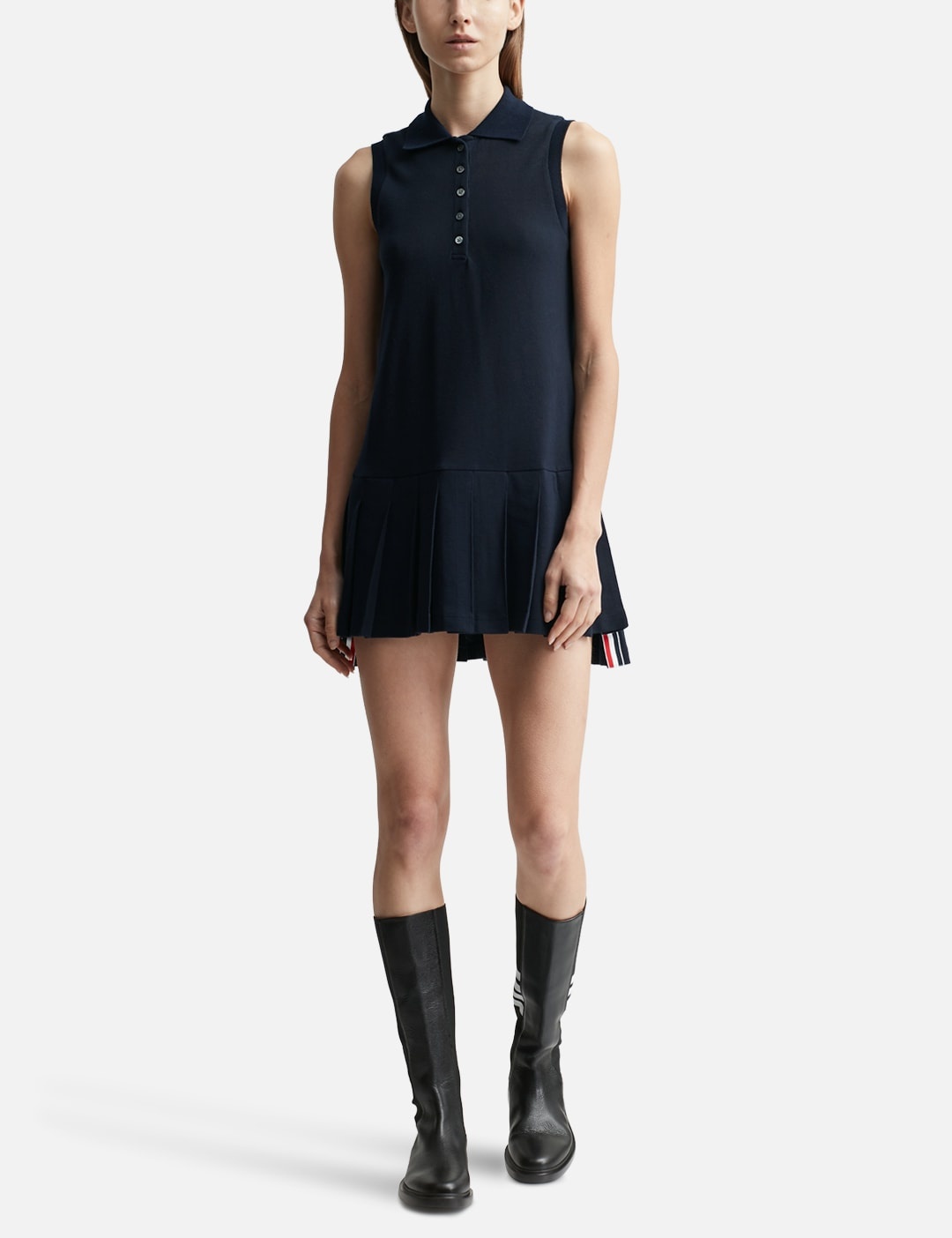 Thom Browne Navy Pique Center Back RWB Stripe Sleeveless