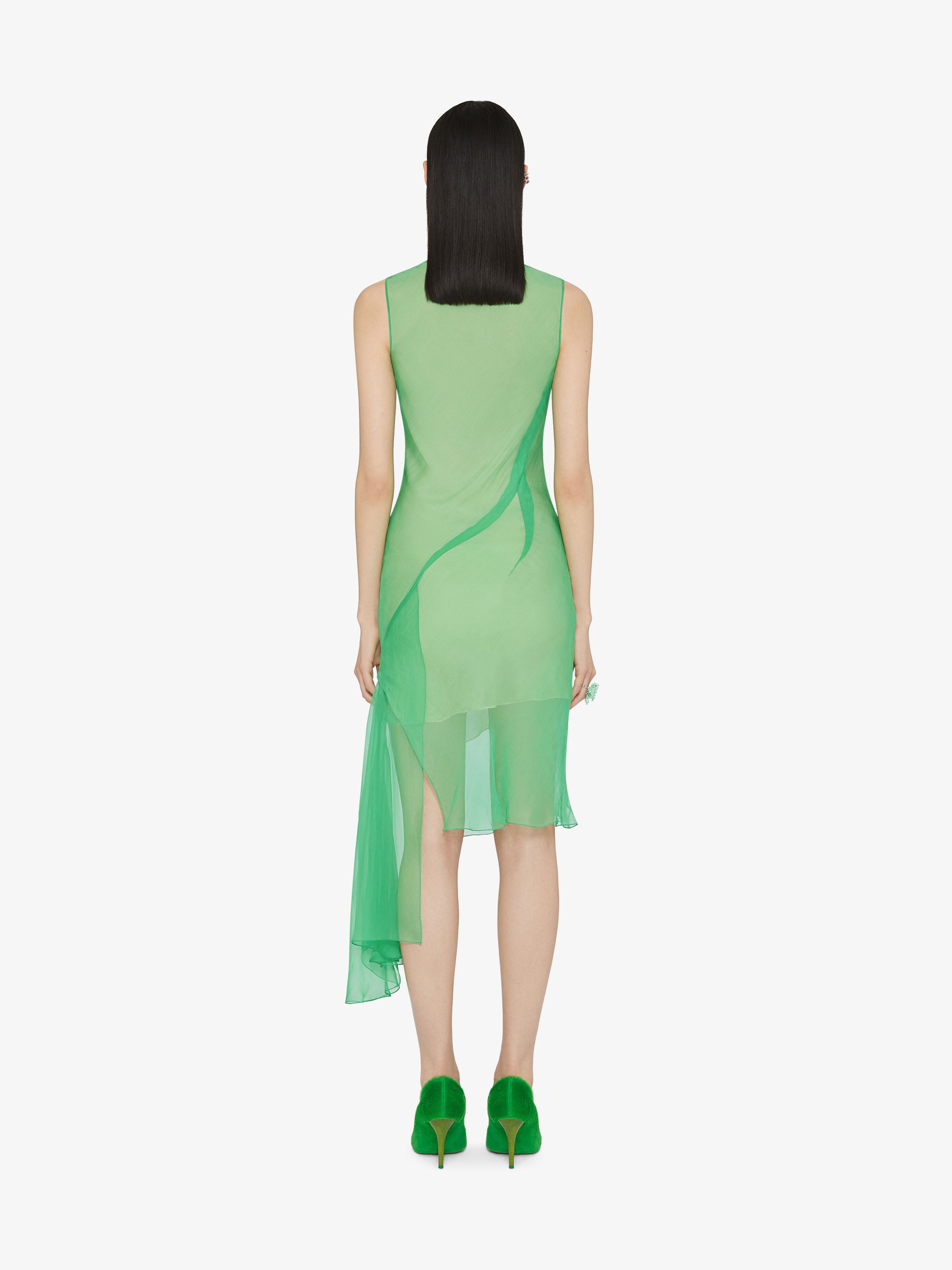 DRESS IN SILK WITH RUFFLES ON THE SIDE - 4
