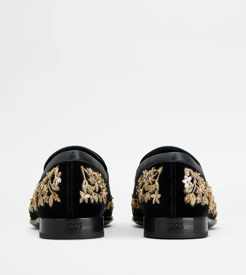 Tod's T TIMELESS LOAFERS IN VELVET AND LEATHER - BLACK, GOLD outlook