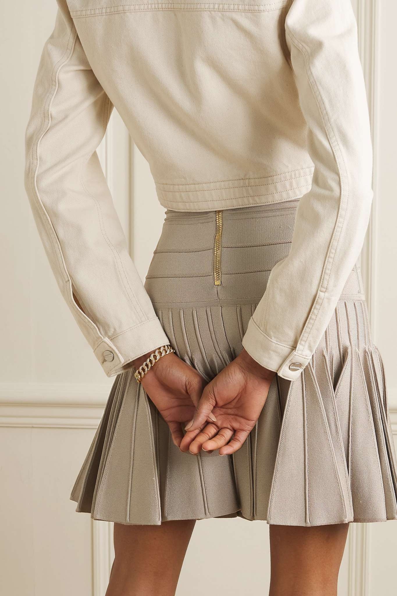 Balmain Pleated paneled knitted mini skirt | REVERSIBLE