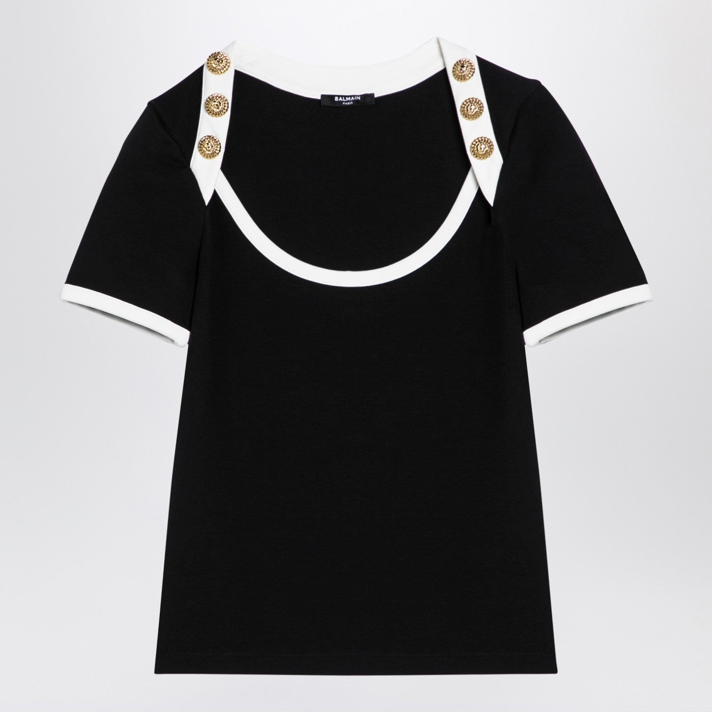 Balmain Black/White Cotton Blend T Shirt With Buttons - 1