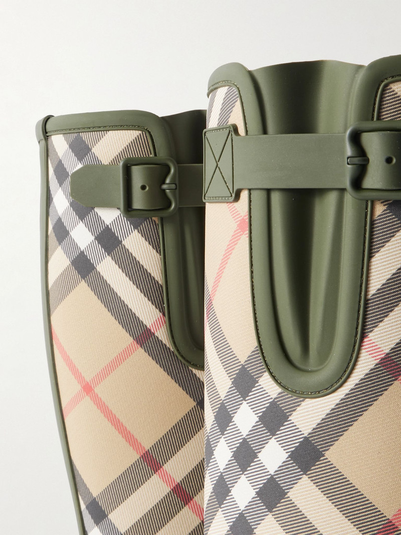 Checked canvas-trimmed TPU rain boots Army green 4
