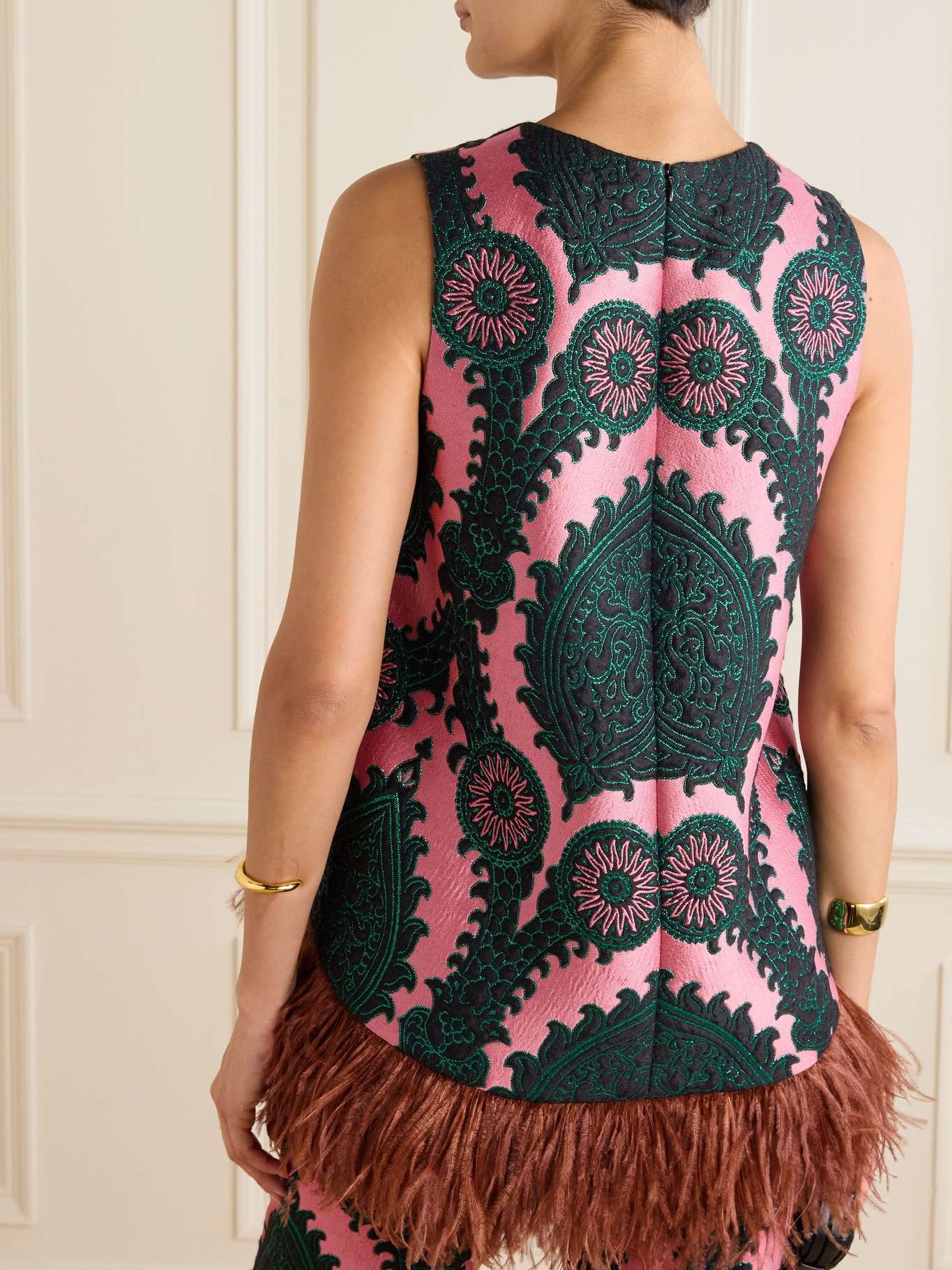 Icon La Scala feather-trimmed embroidered brocade top - 3