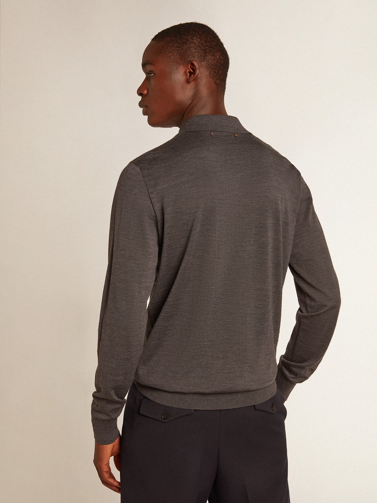 Men’s long-sleeved polo shirt in gray merino wool - 4