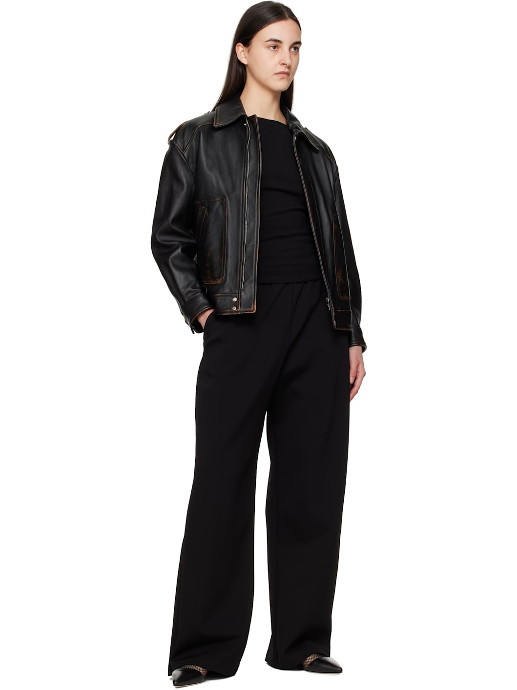 Black Semi Matte Track Lounge Pants - 4