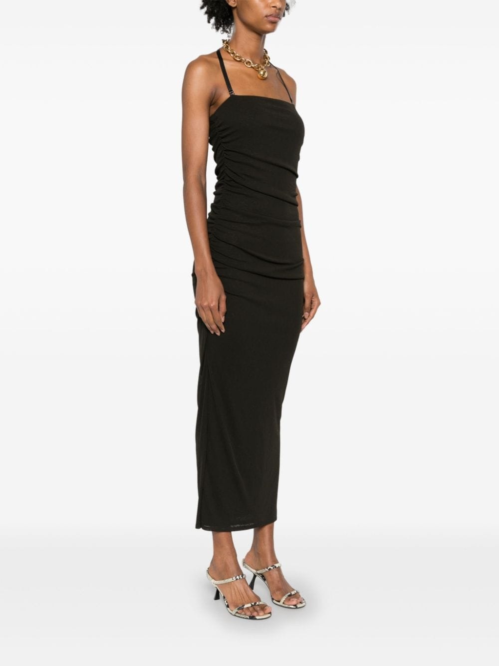 ruched halterneck midi dress - 3