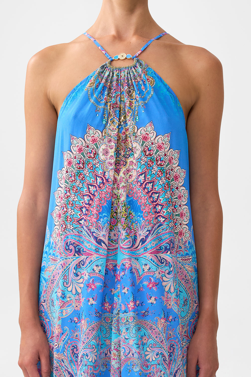 GATHER NECK HARDWARE MAXI DRESS - 6