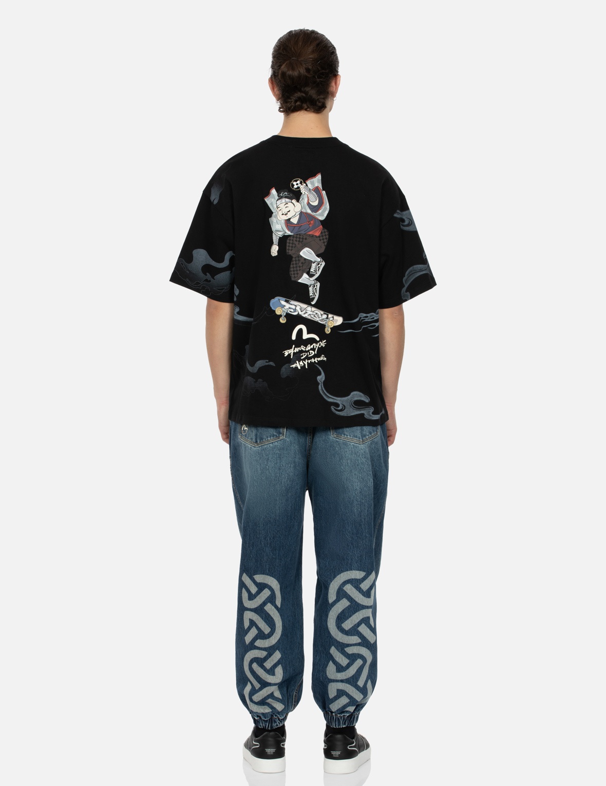 WHEEL OF WISDOM PRINT WIDE LEG DENIM JOGGERS - 4