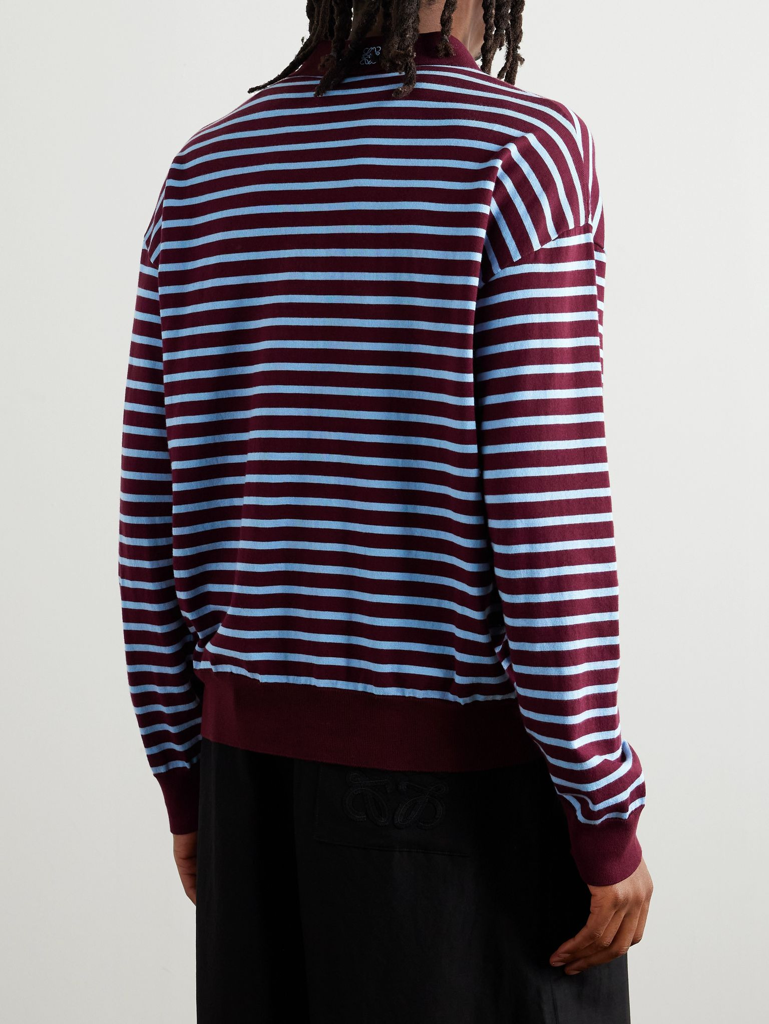+ Paula's Ibiza Striped Cotton-Blend Polo Shirt Burgundy - 3