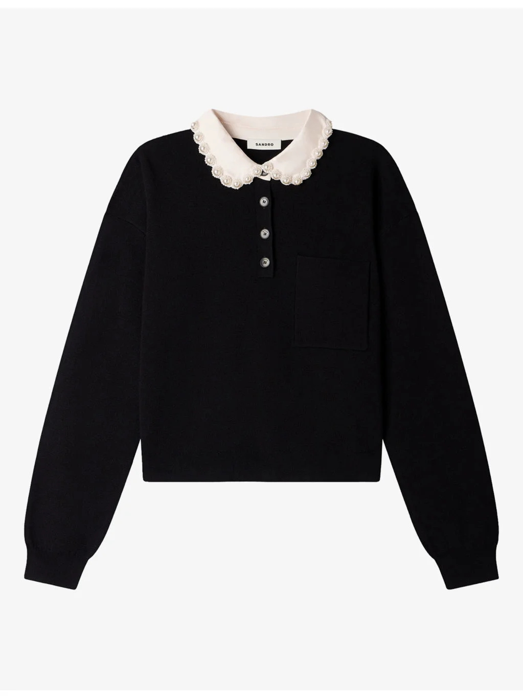 Beaded Polo-Collar Wool-Blend Jumper - 1