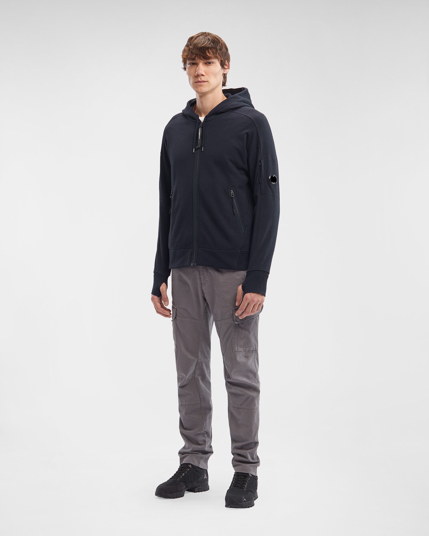 Diagonal Raised Fleece Zipped Lens Hoodie - 6