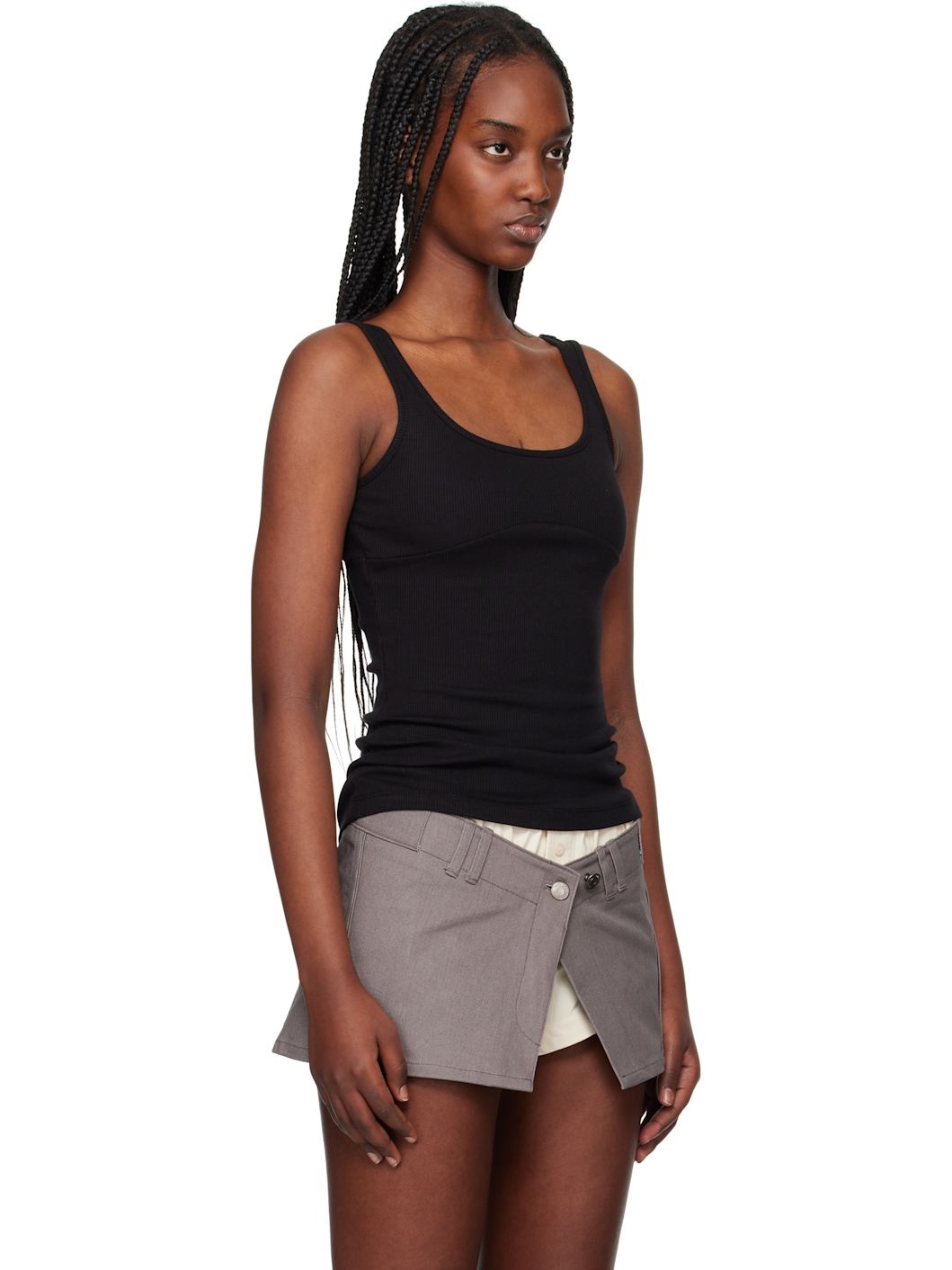 Black Ribbed Tank Top - 2