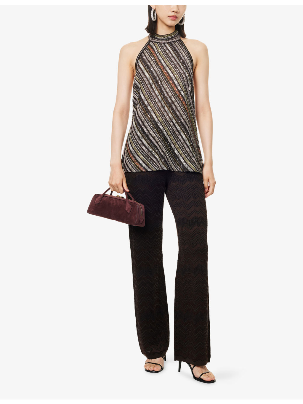 Chevron Flared Knit Trousers - 2