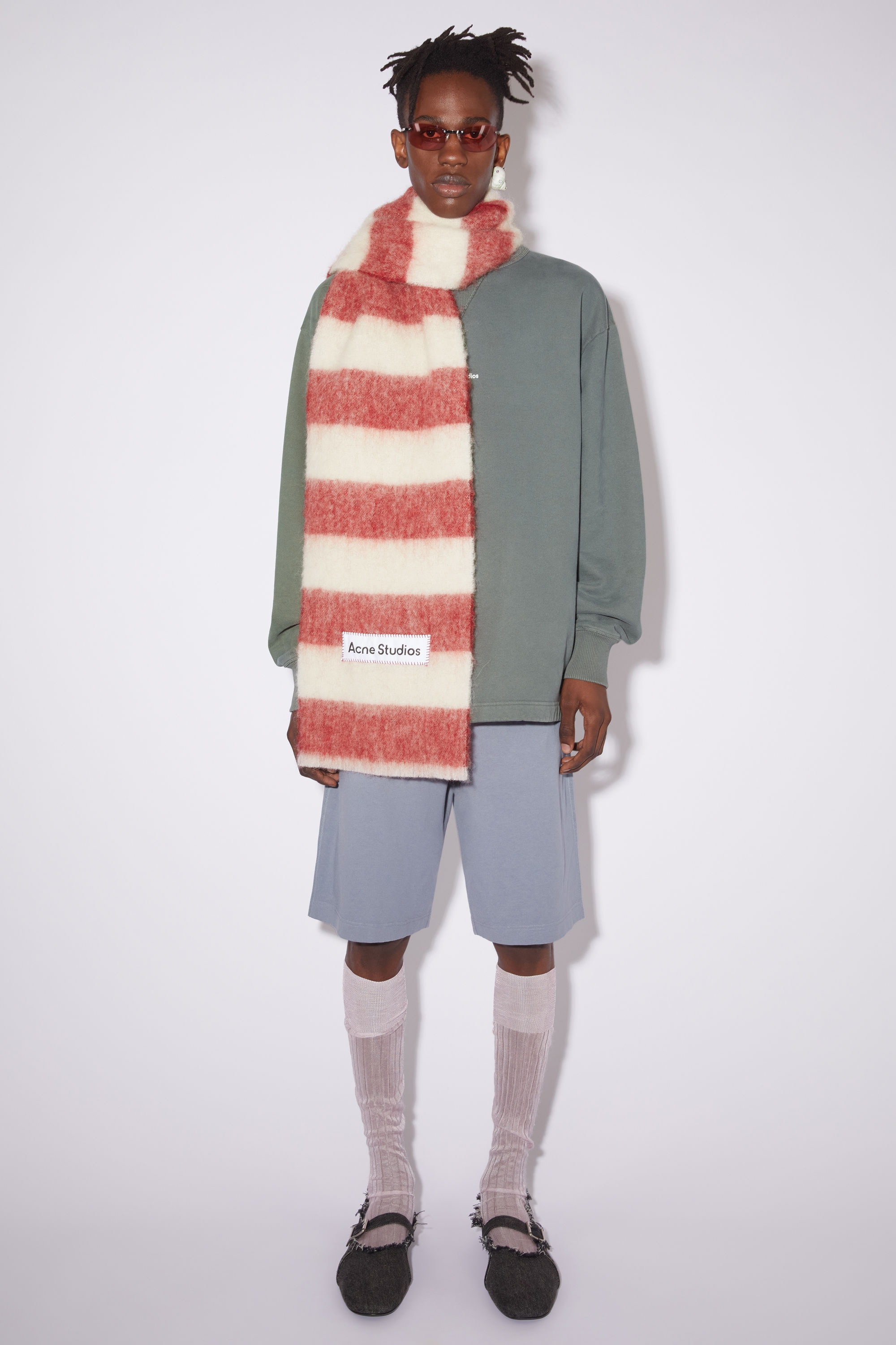 Wool-blend stripe scarf - Red/white - 3
