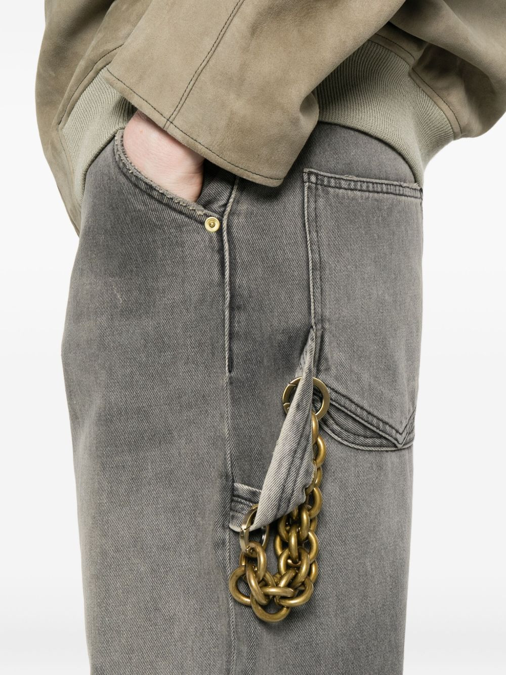 frayed-hem chain-detail trousers - 5
