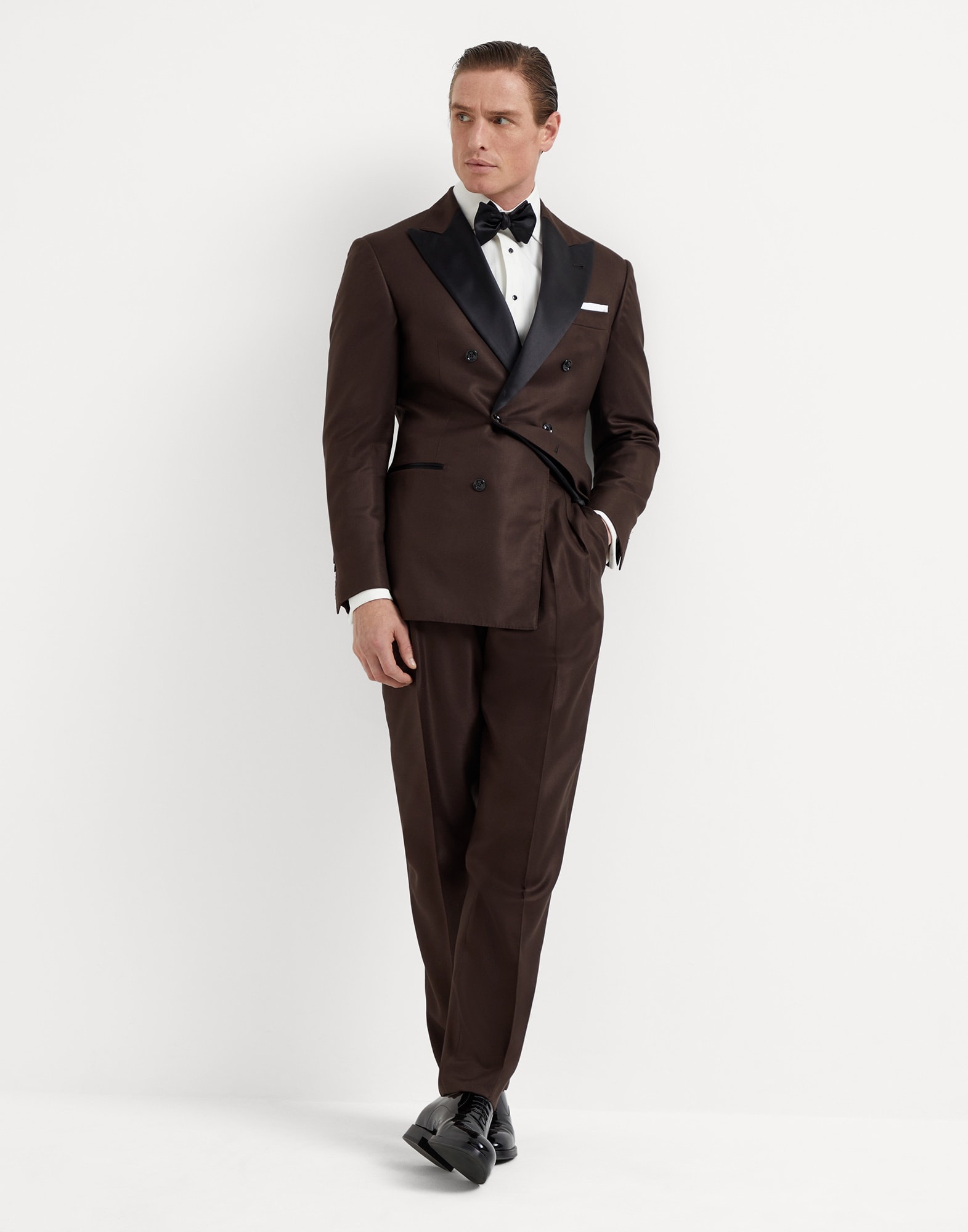 Cotton chevron slim fit tuxedo shirt with spread collar - 5