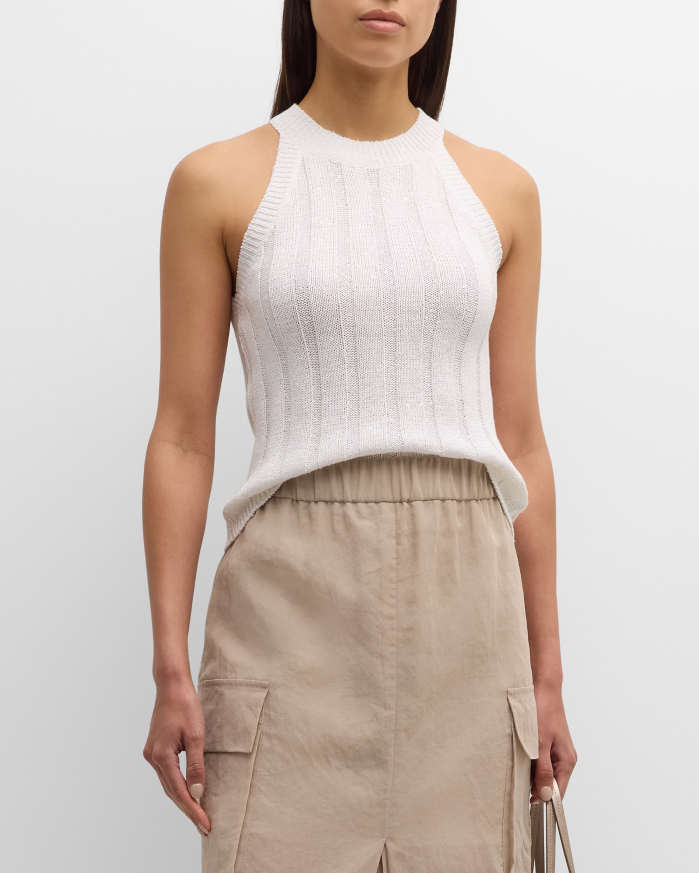 Paillette Ribbed Cut-In Shoulder Tank Top - 2