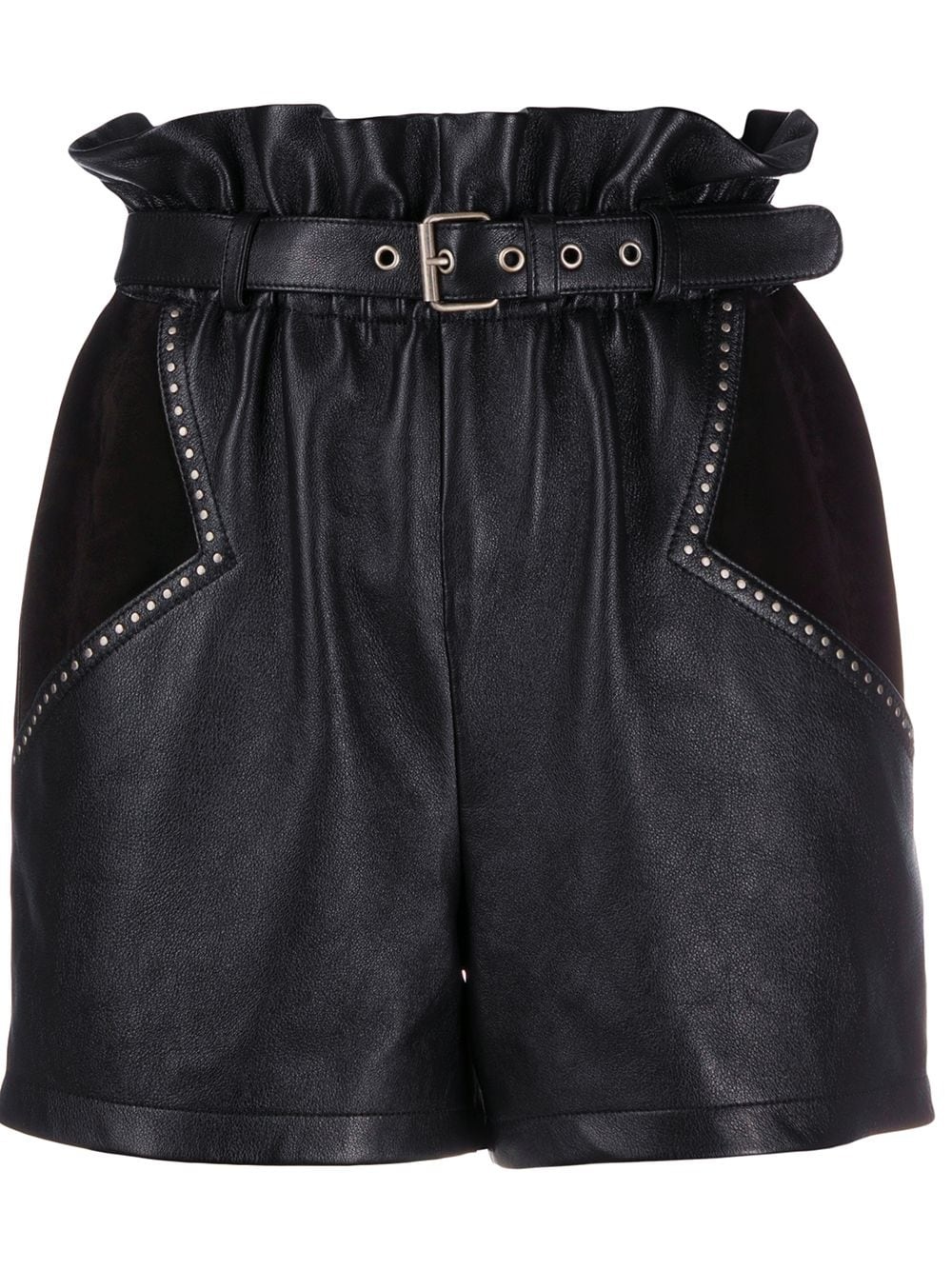 stud-embellished paperbag shorts - 1