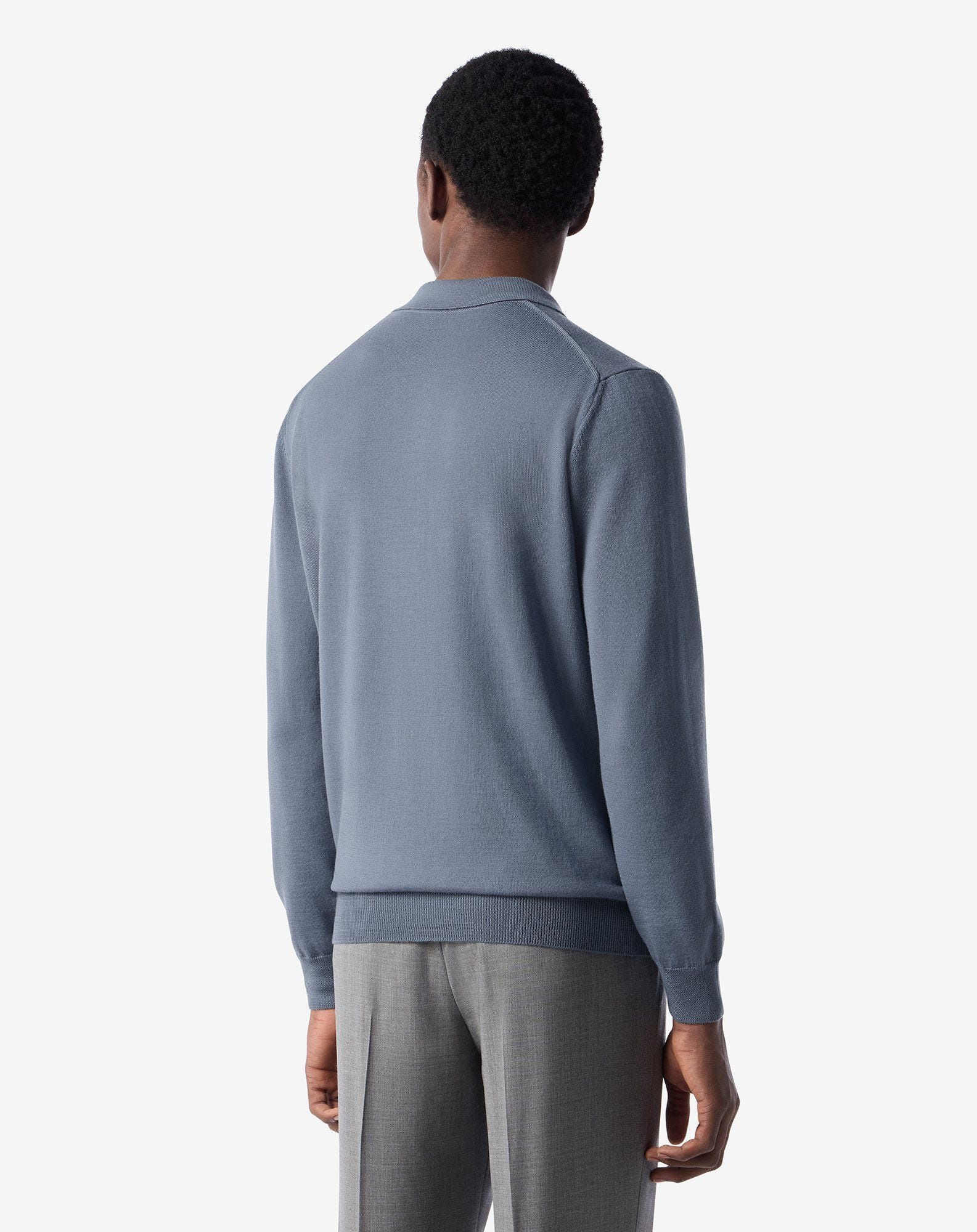 Sugar paper blue extra fine merino wool button-up polo - 4