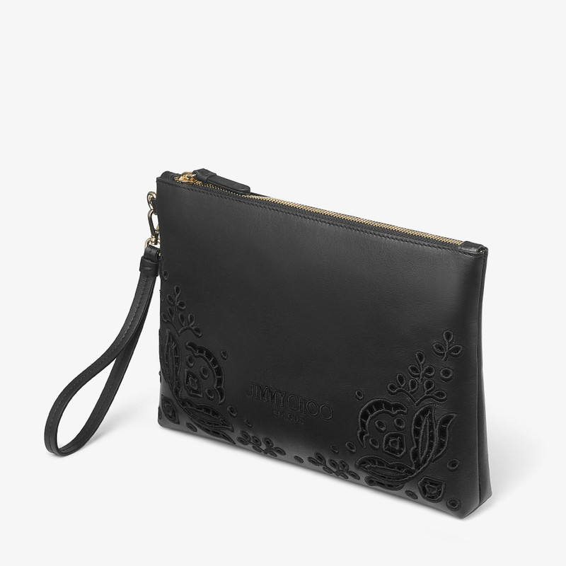 JIMMY CHOO Zipped Flat Pouch
Black Leather Pouch with Sangallo Embroidery outlook