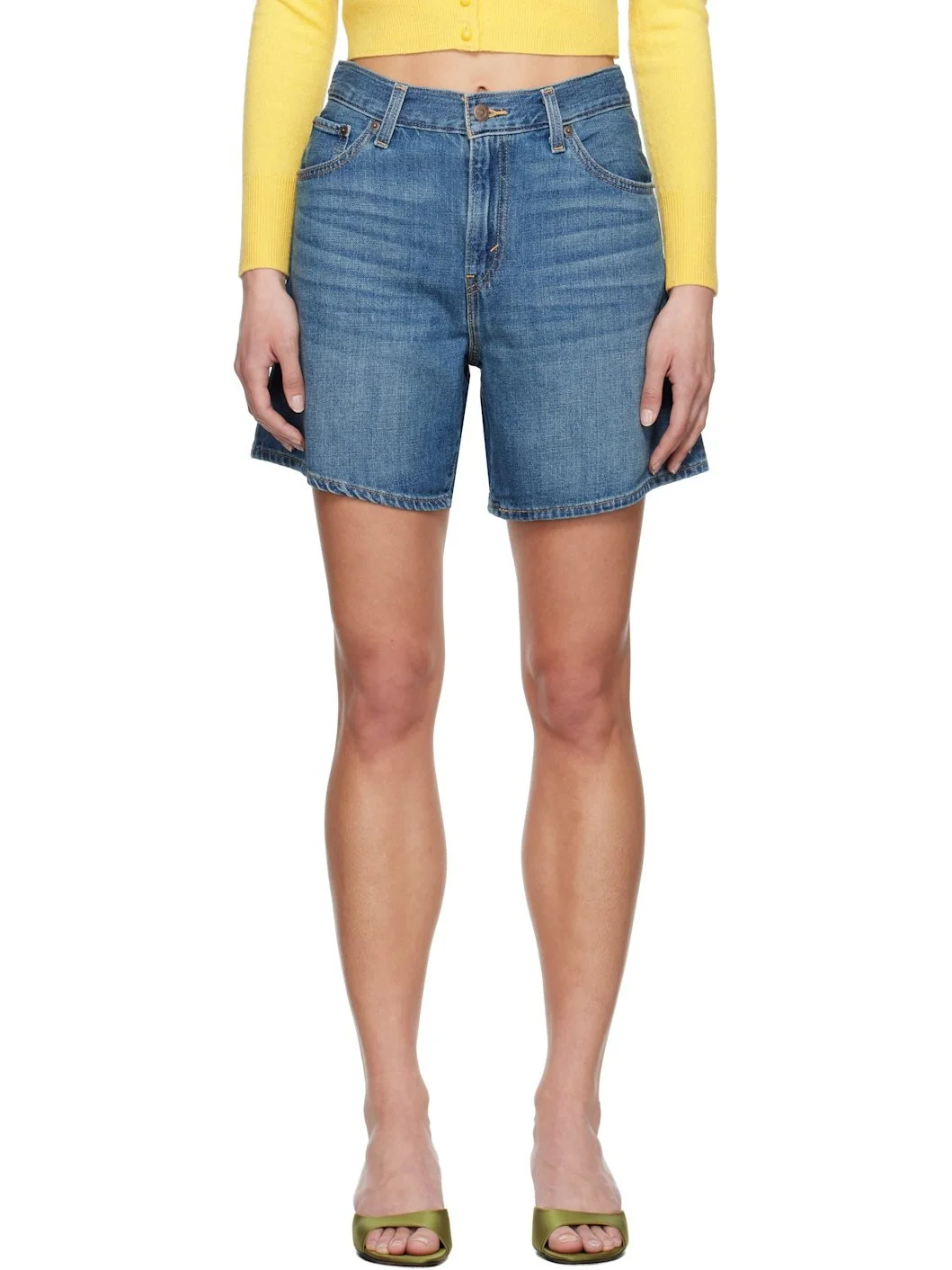 Blue High Rise Baggy Linen+ Lightweight Denim Shorts - 1