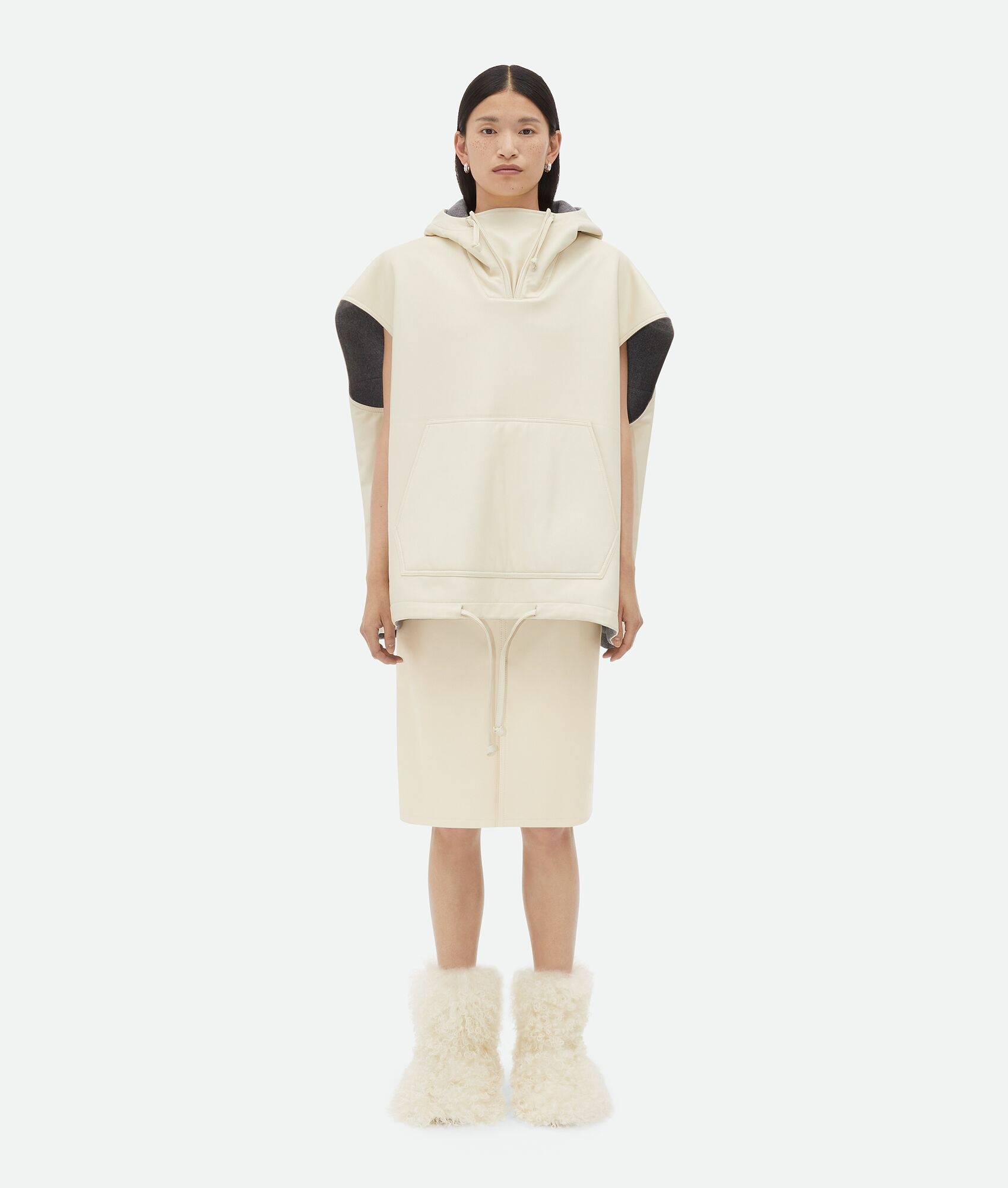 Leather And Wool Sleeveless Jacket - 1