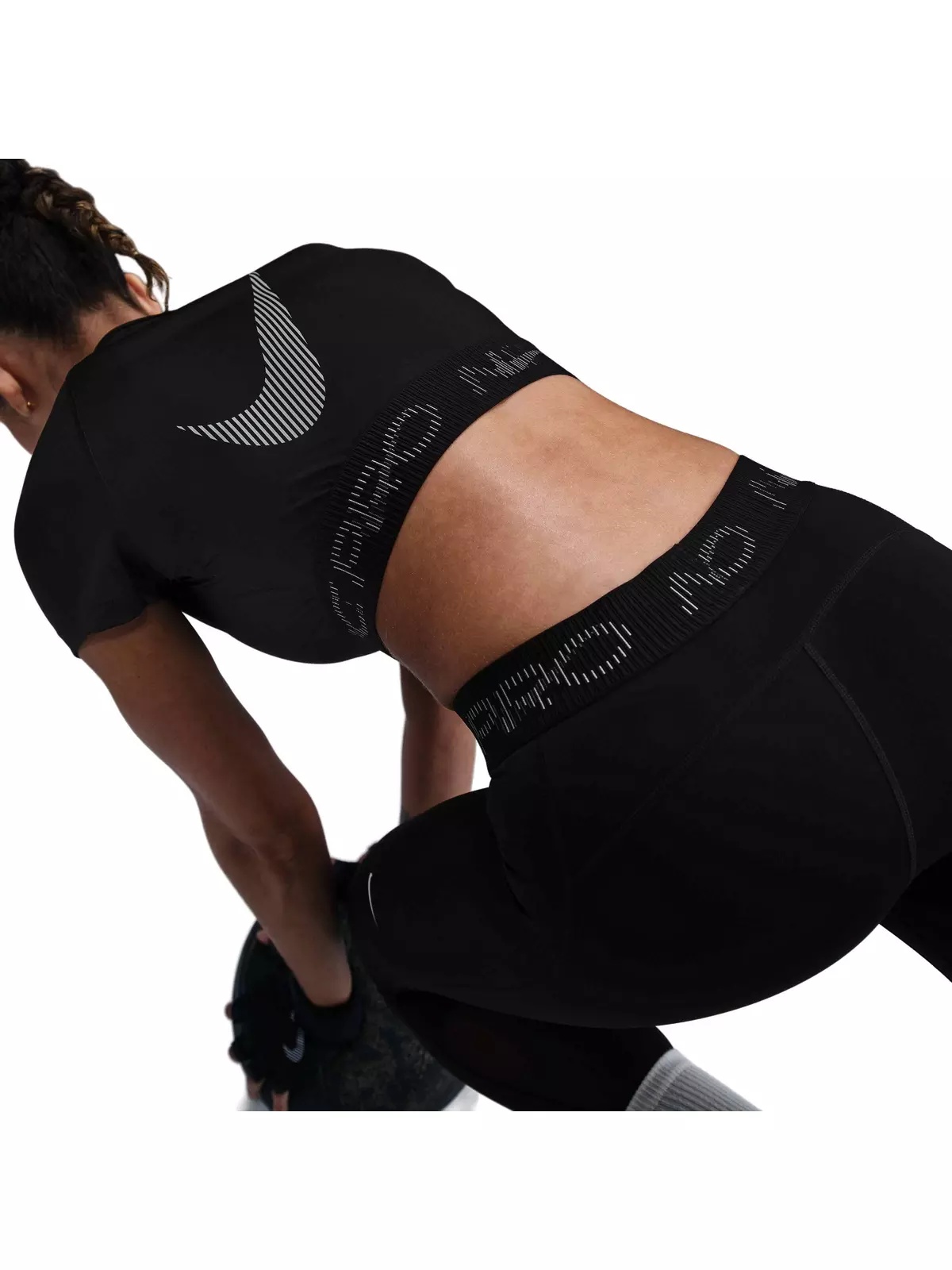 Women's Pro Dri-FIT Short-Sleeve Cropped Graphic Top-Black - 3
