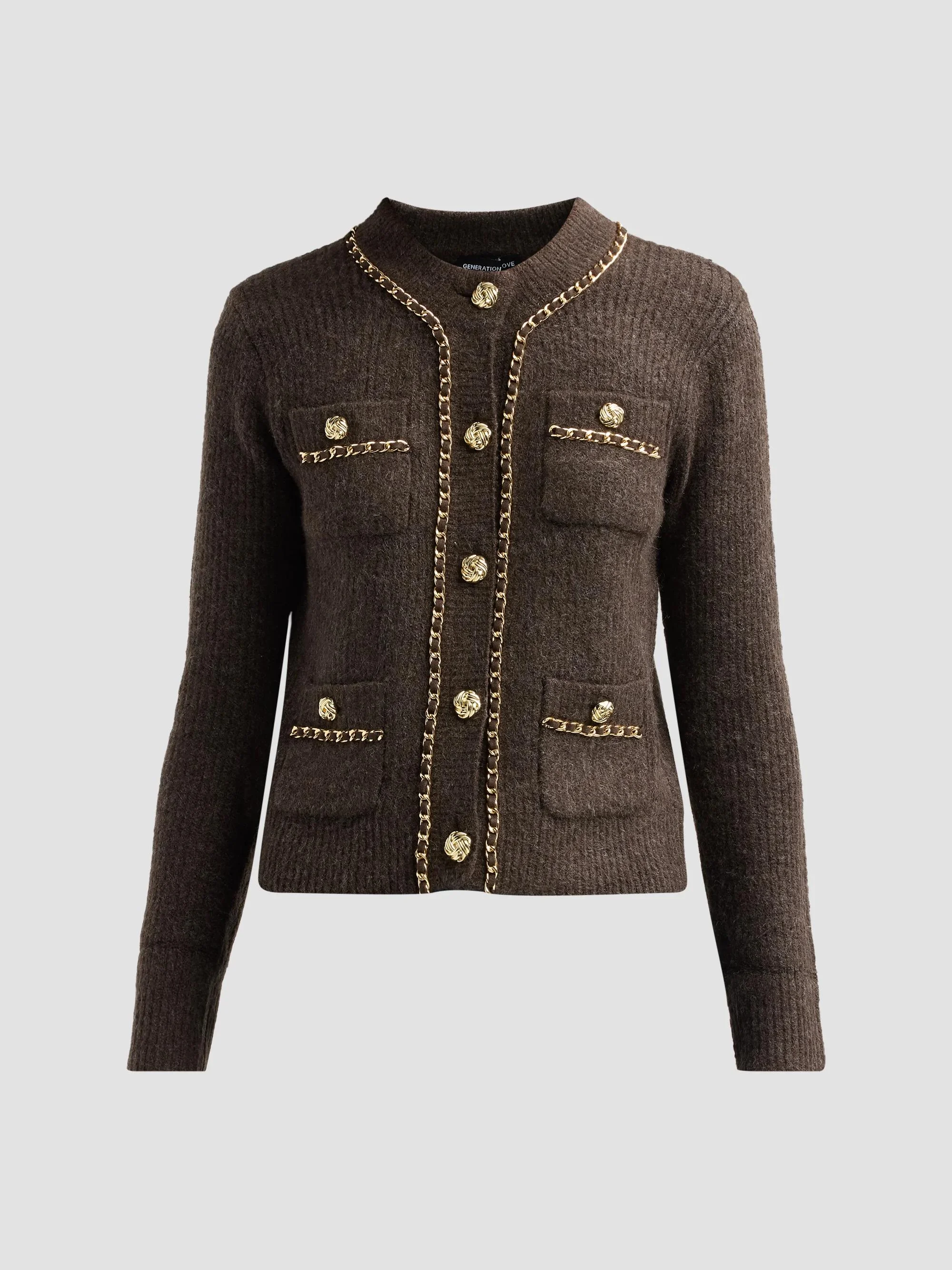 Women's Selma Chain Cardigan - Brown - 1