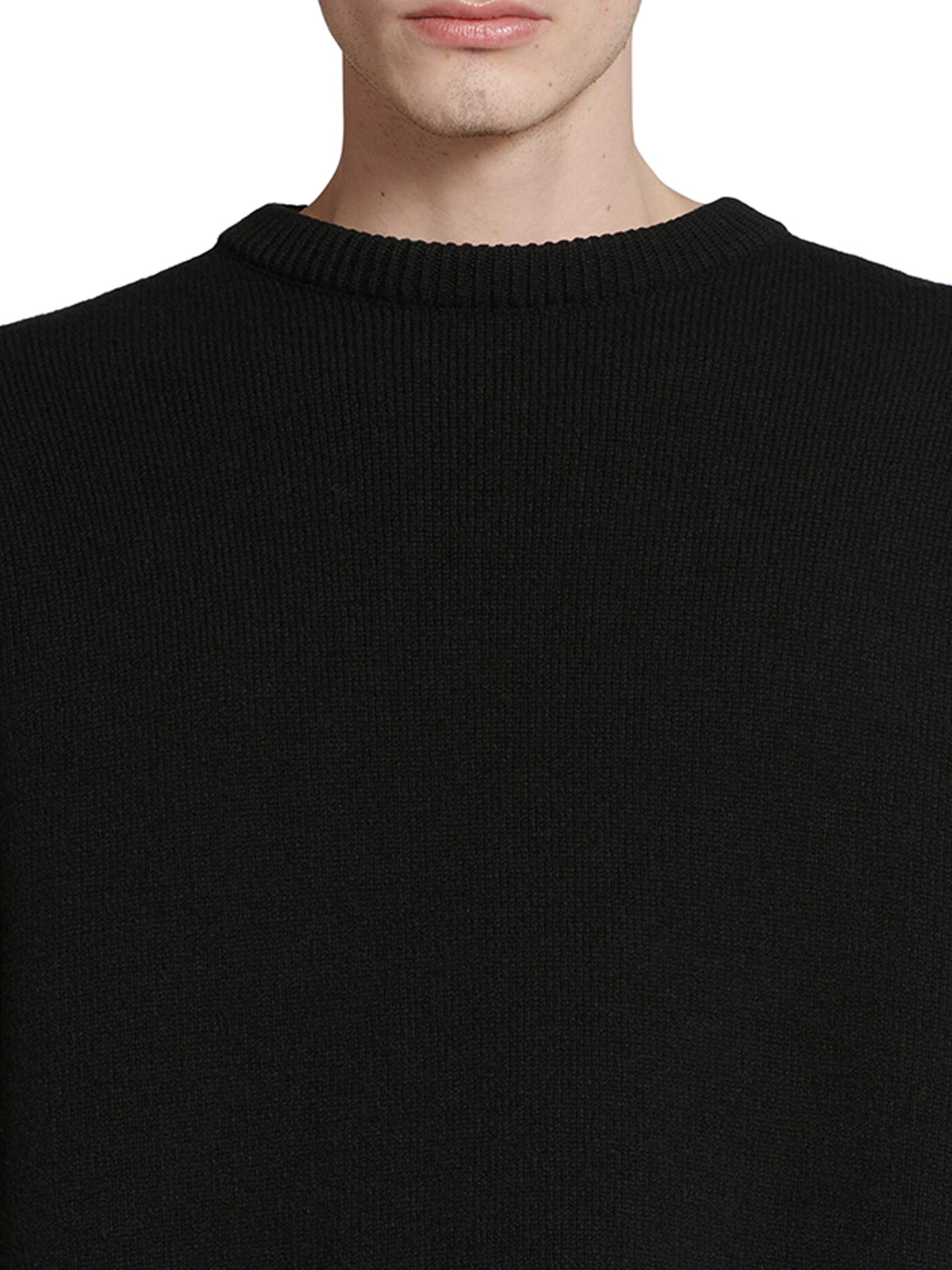 BLACK DOUBLE-FACE WOOL KNIT SWEATER - 5