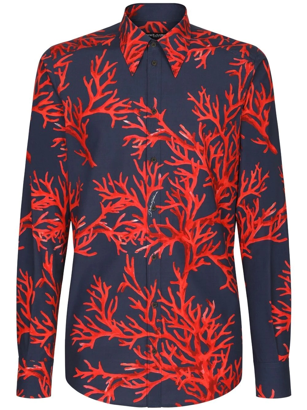 coral-print long-sleeved shirt - 1