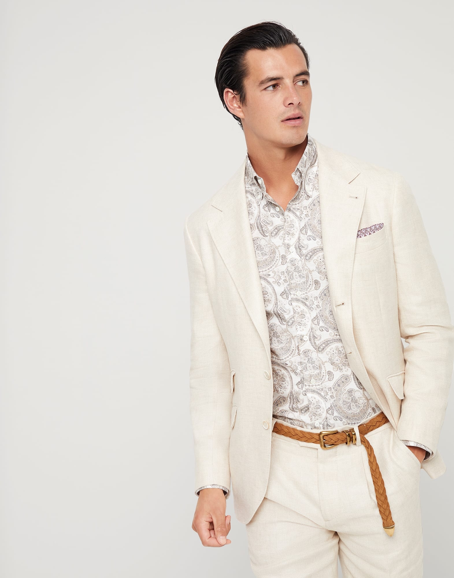 Linen, wool and silk diagonal deconstructed Cavallo blazer - 4