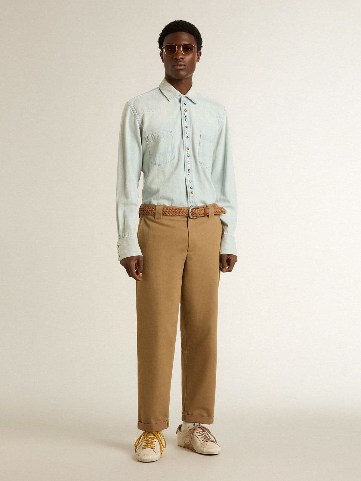 Men's True-Star in white nappa leather with gold foiled leather star and beige suede heel tab - 9