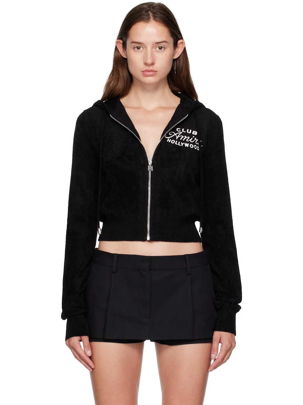Black 'Club AMIRI' Cropped Hoodie - 1