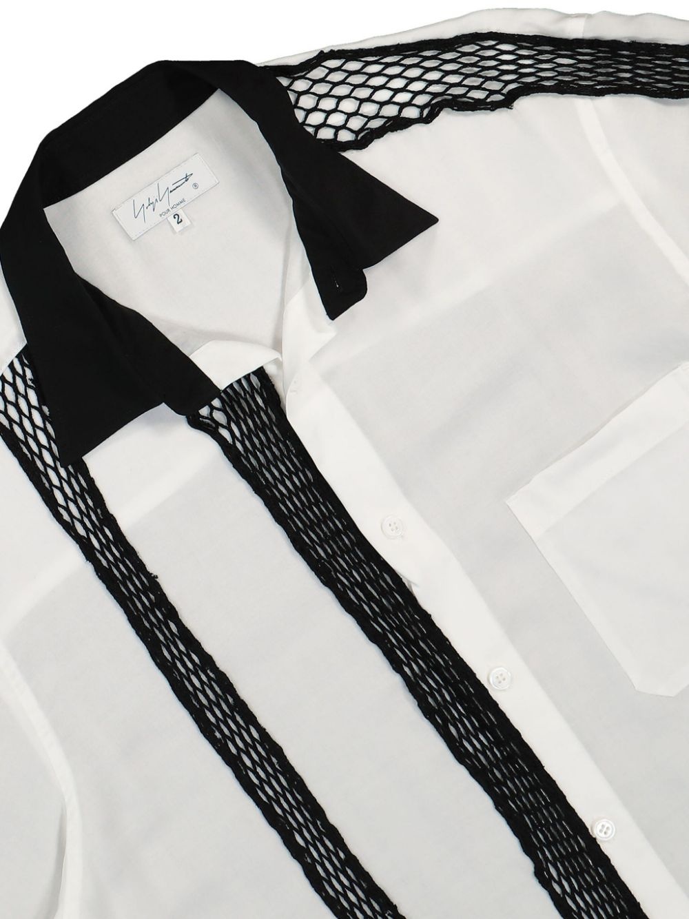 contrasting mesh-detail linen shirt - 3