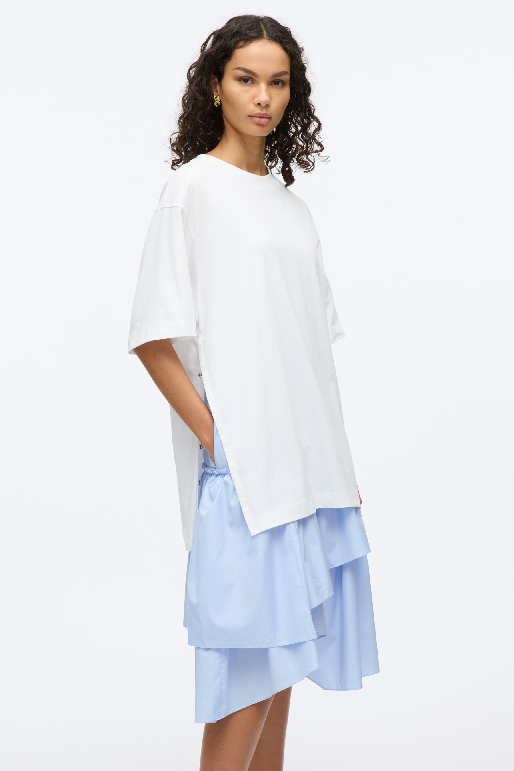 Oversize T-Shirt Combo Dress with Ruffled Skirt - 5