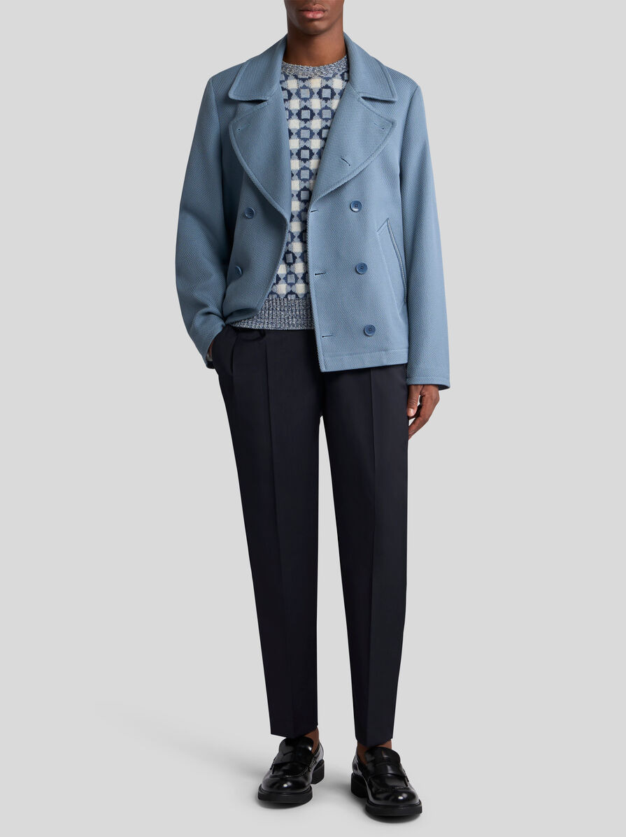 COTTON PEA COAT WITH LEATHER DETAIL - 3