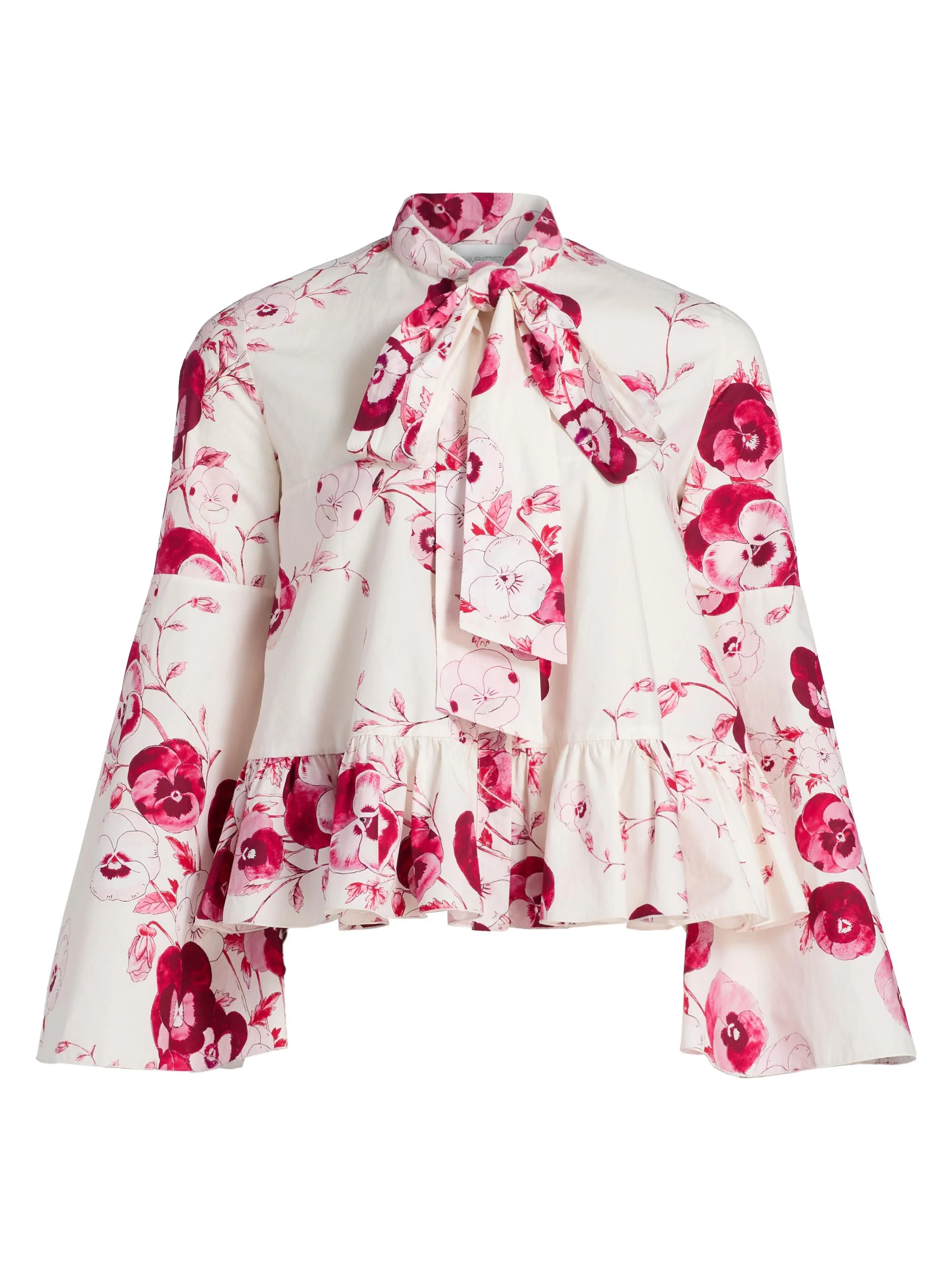 Women's Floral Cotton Poplin Blouse - Ivory Multi - 1