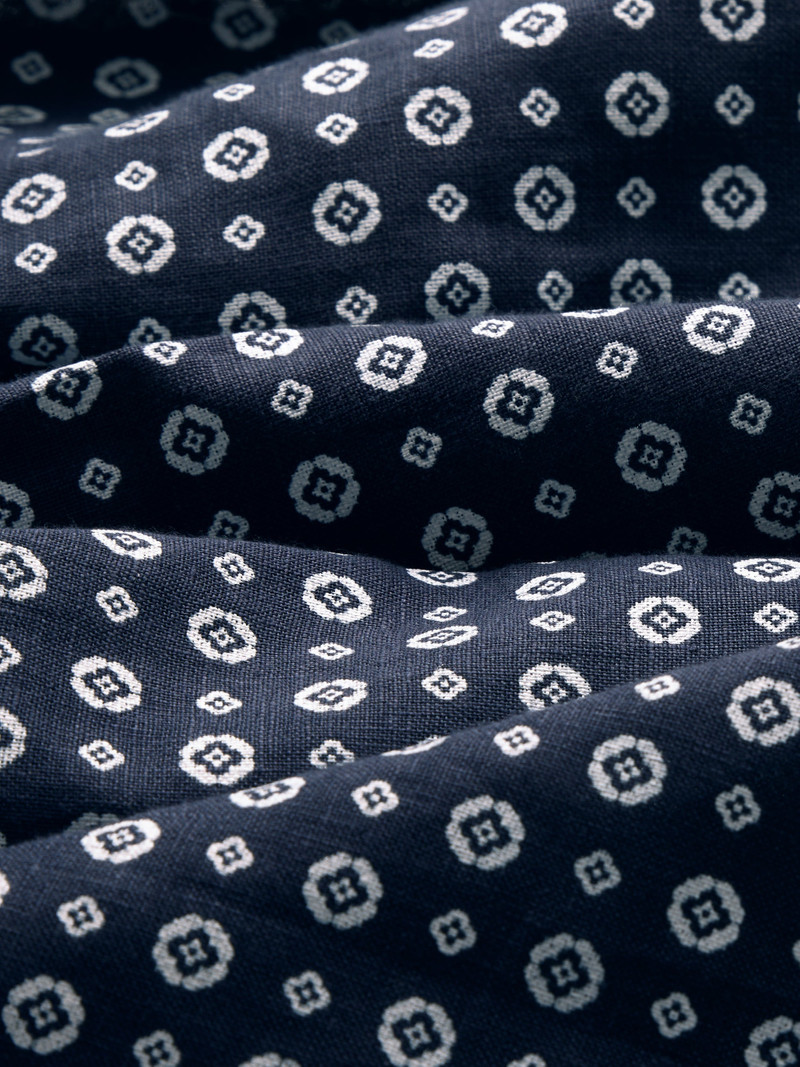 Men's Shirt Milan Linen Navy Blue & White Rose Motif 6