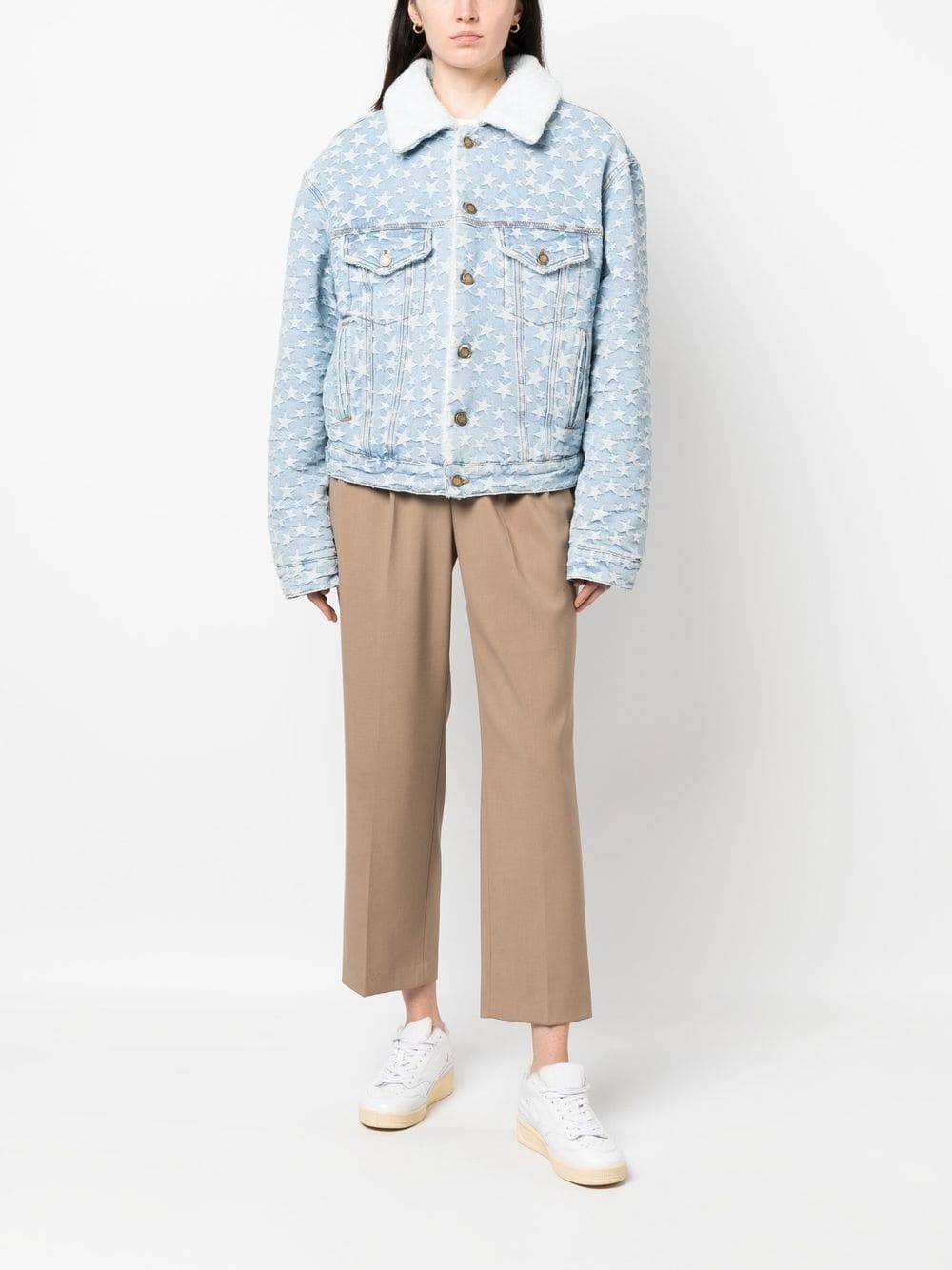 star-jacquard denim jacket - 2