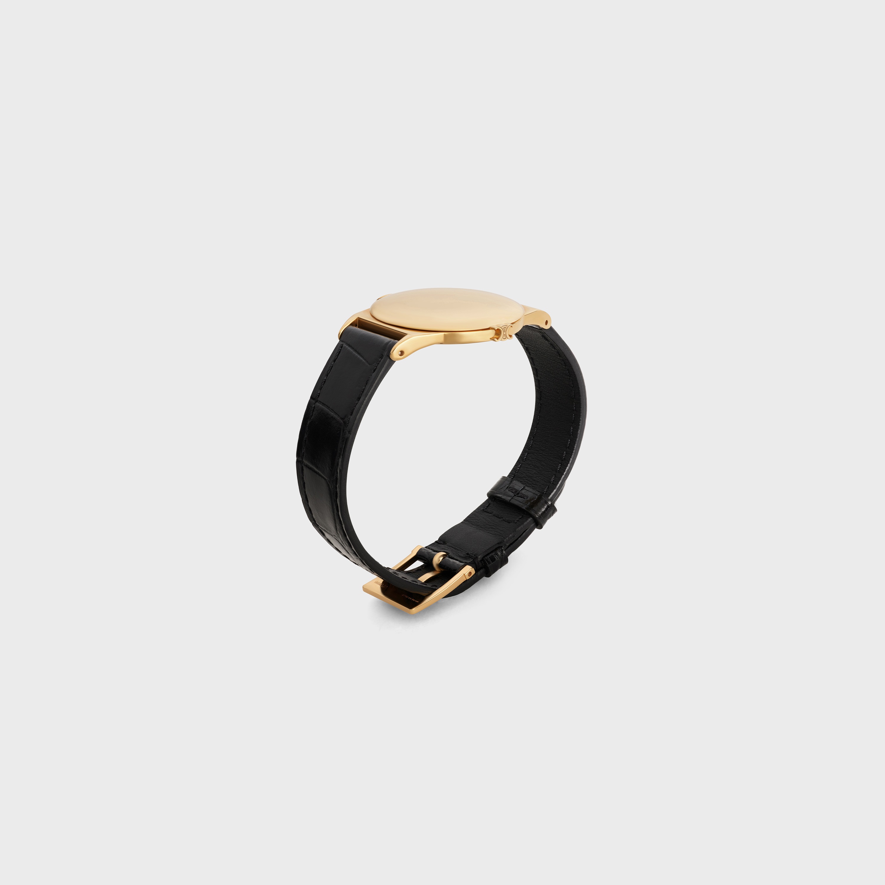 CELINE CONTRETEMPS BRACELET IN BRASS WITH GOLD FINISH AND BLACK CALFSKIN - 3