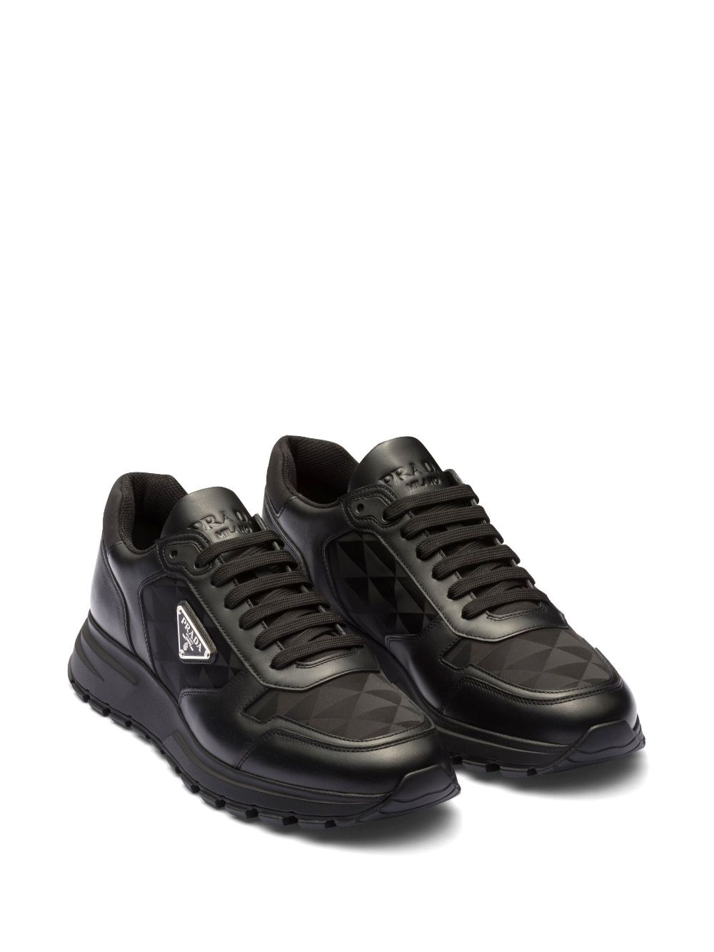 logo-jacquard leather sneakers - 2