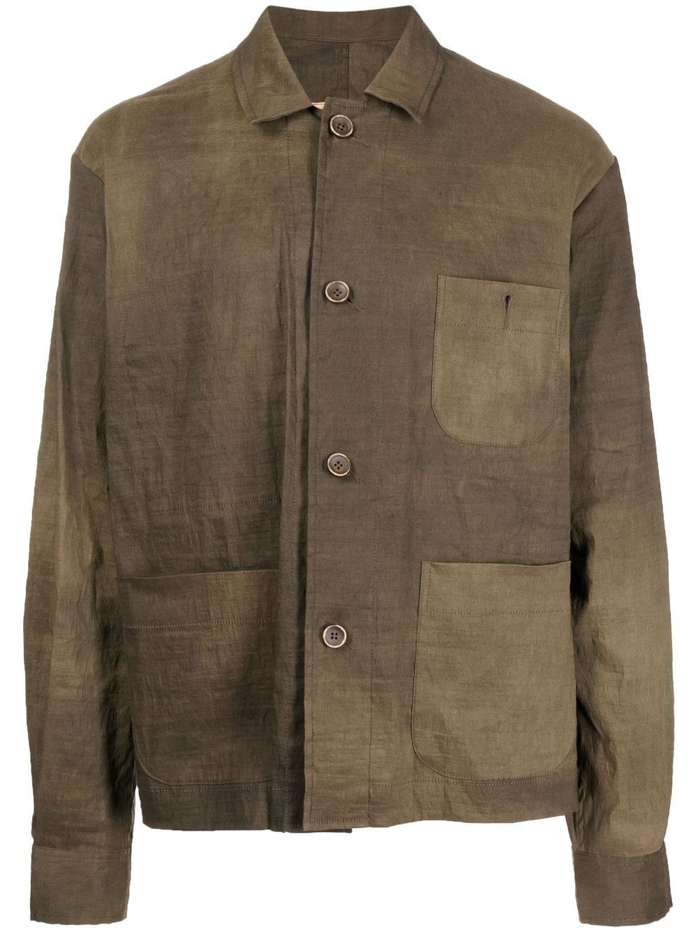 single-breasted linen shirt jacket - 1