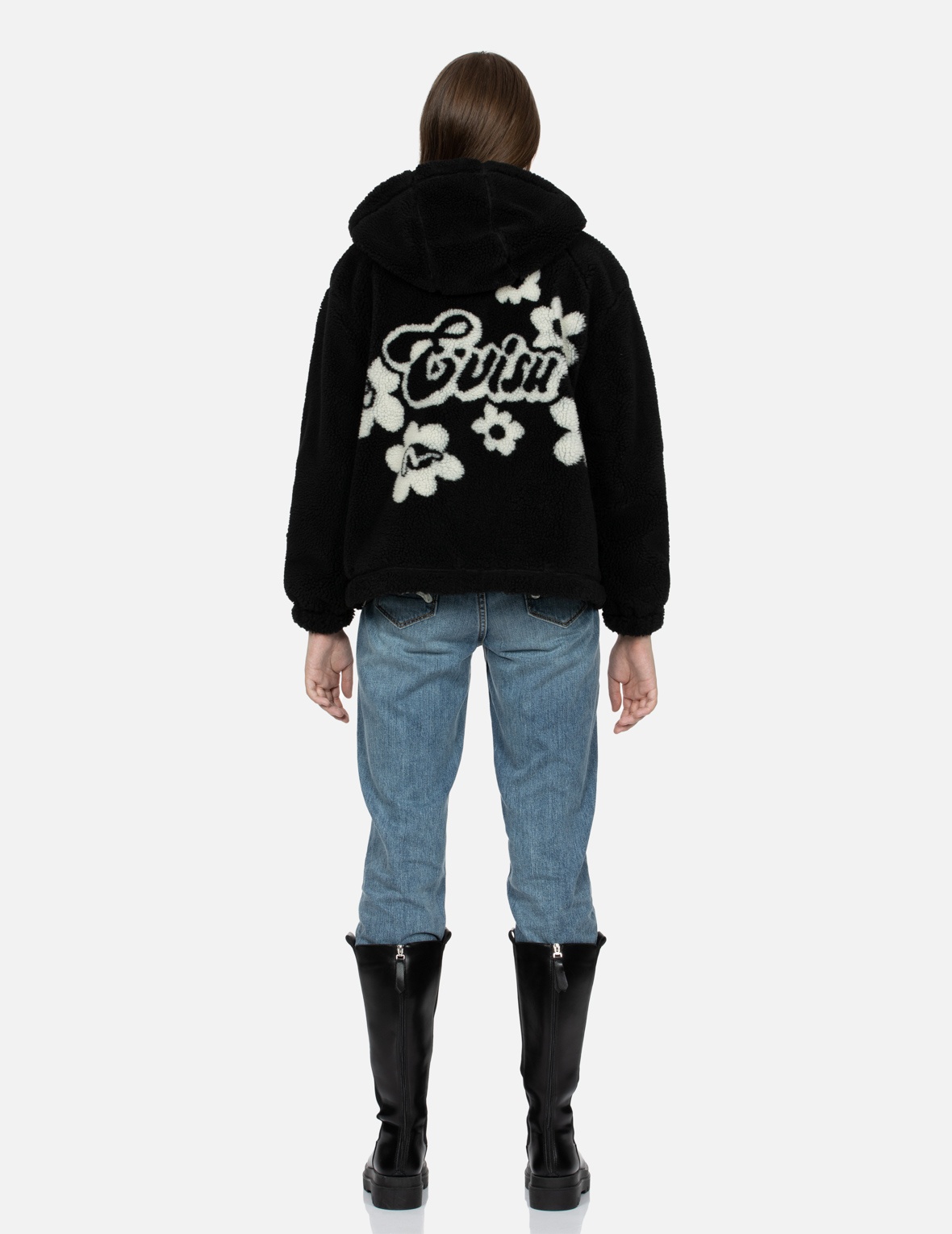 FLORAL JACQUARD OVERSIZED SHERPA FLEECE JACKET - 5