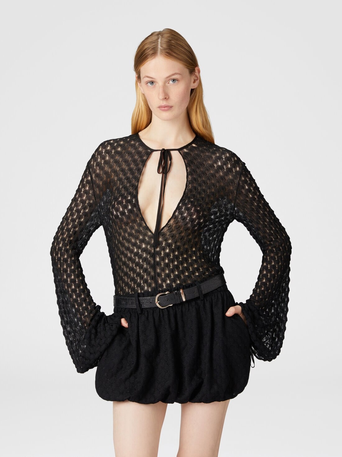 Mini balloon skirt in viscose with lace details - 4